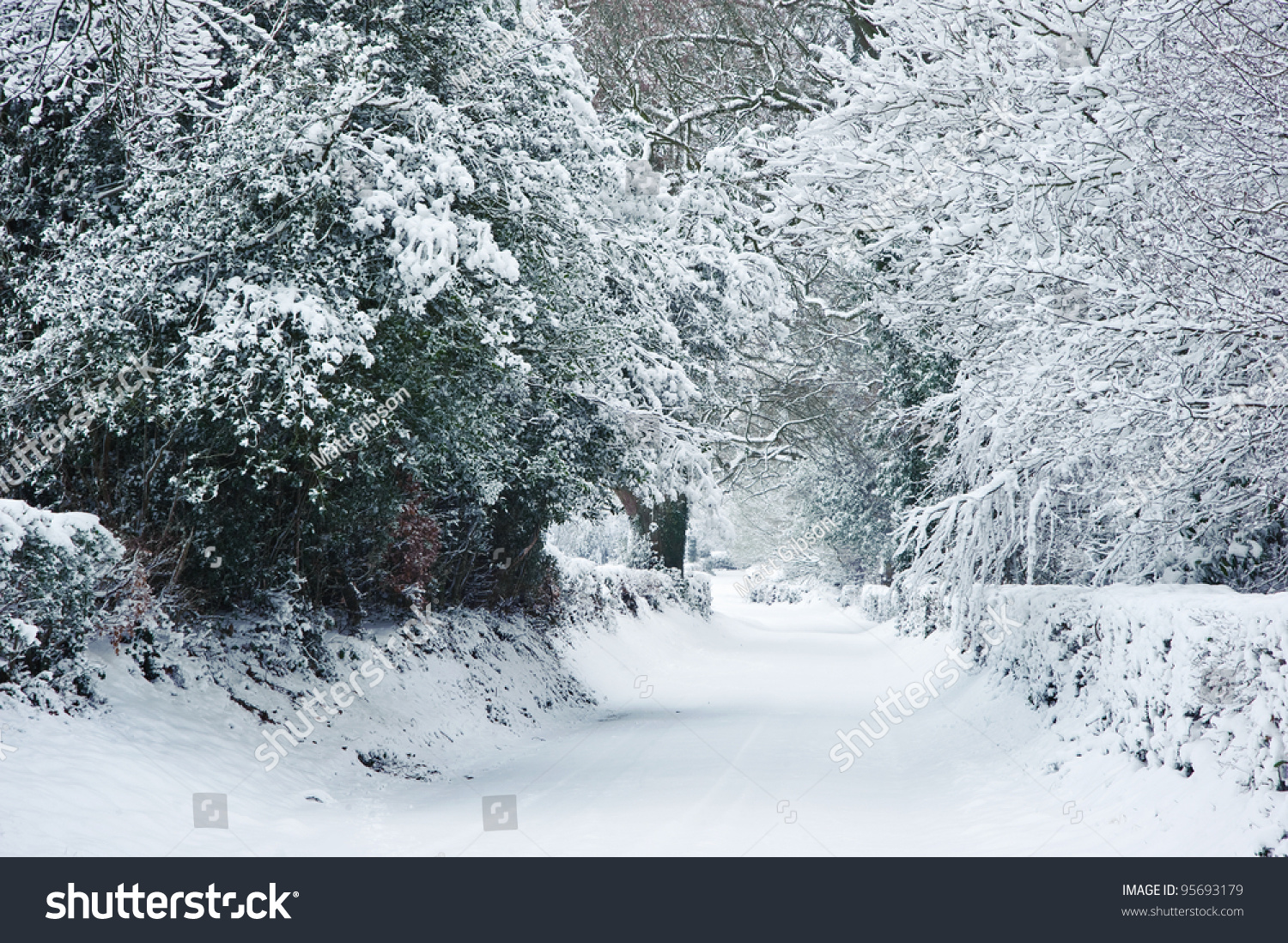 Snow Winter Landscape Countryside Scene With English Countryside Stock ...