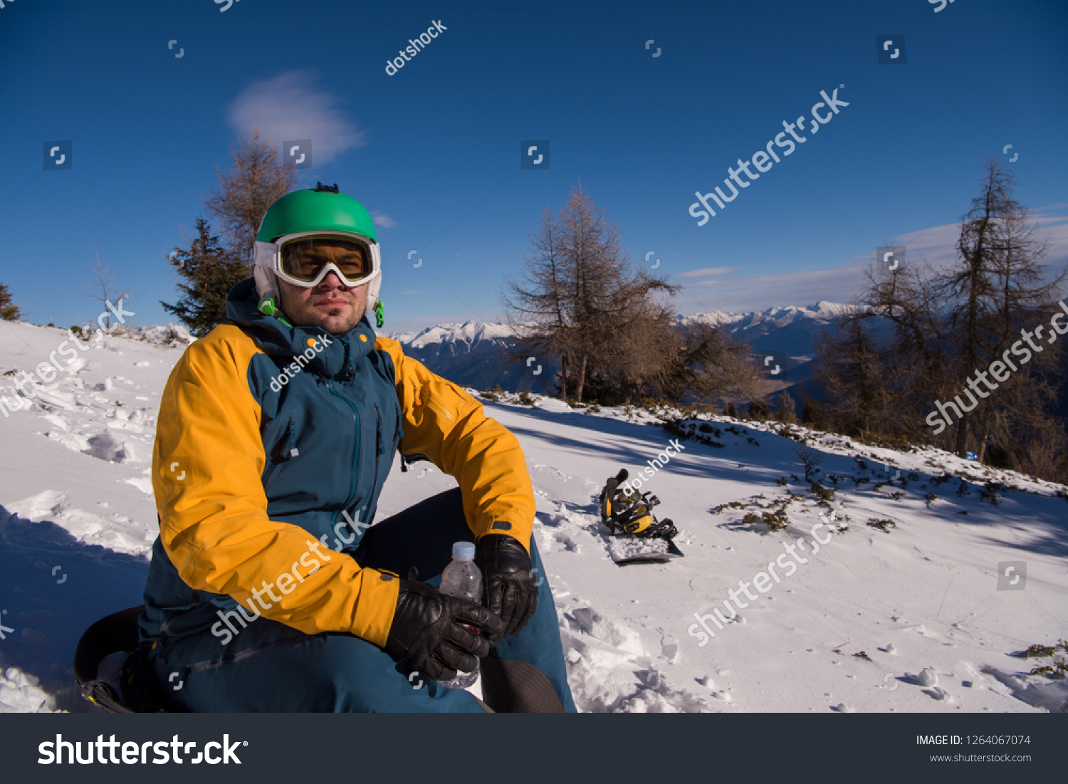  Ocean Colored Resting Curve Template Design Featuring Snowboarder Relaxing and Posing