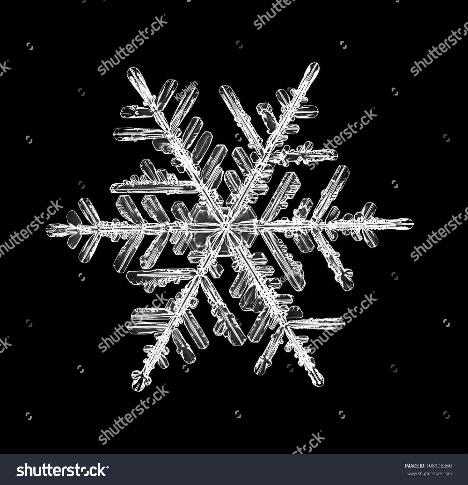Snowflake Isolated On Black Background Natural Stock Photo 106196360