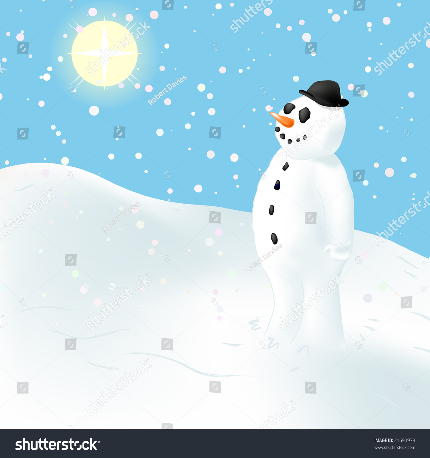 Snowman At Day Staring At The Sun Illustration - 21694978 : Shutterstock