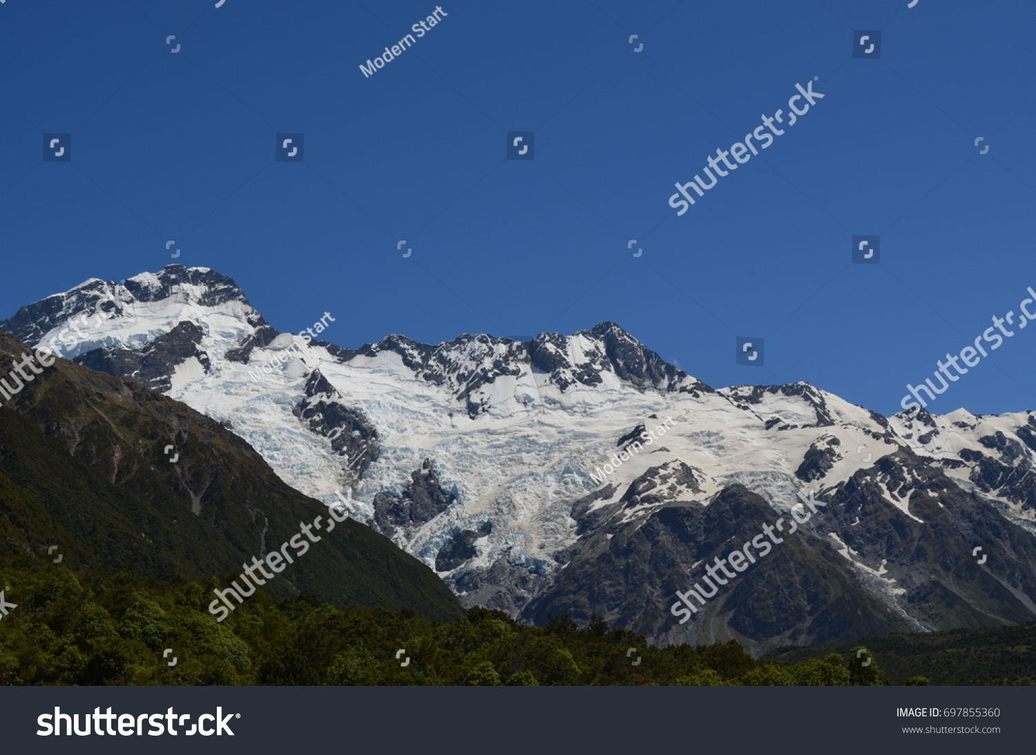 Snowy Mountains New Zealand Mount Cook Nature Stock Image