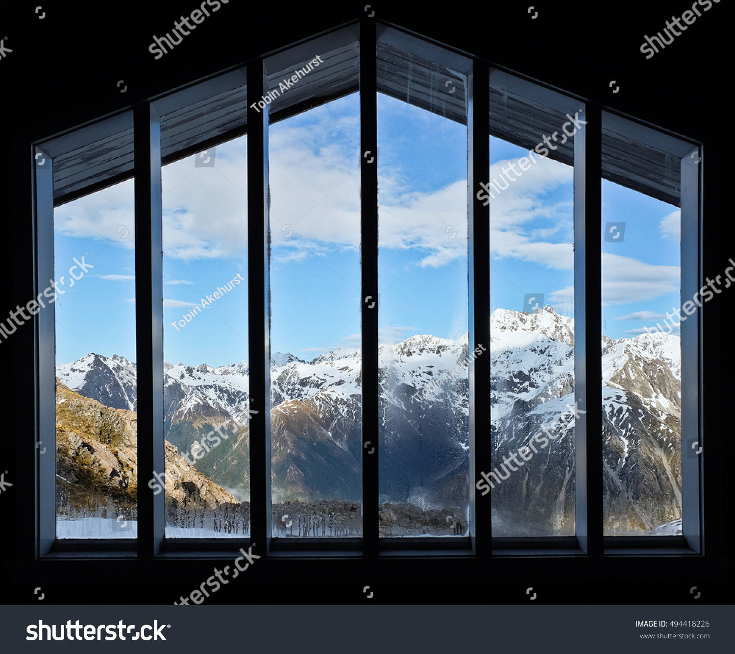 Snowy Peaks Through Window Alpine Cabin Stock Photo Edit Now