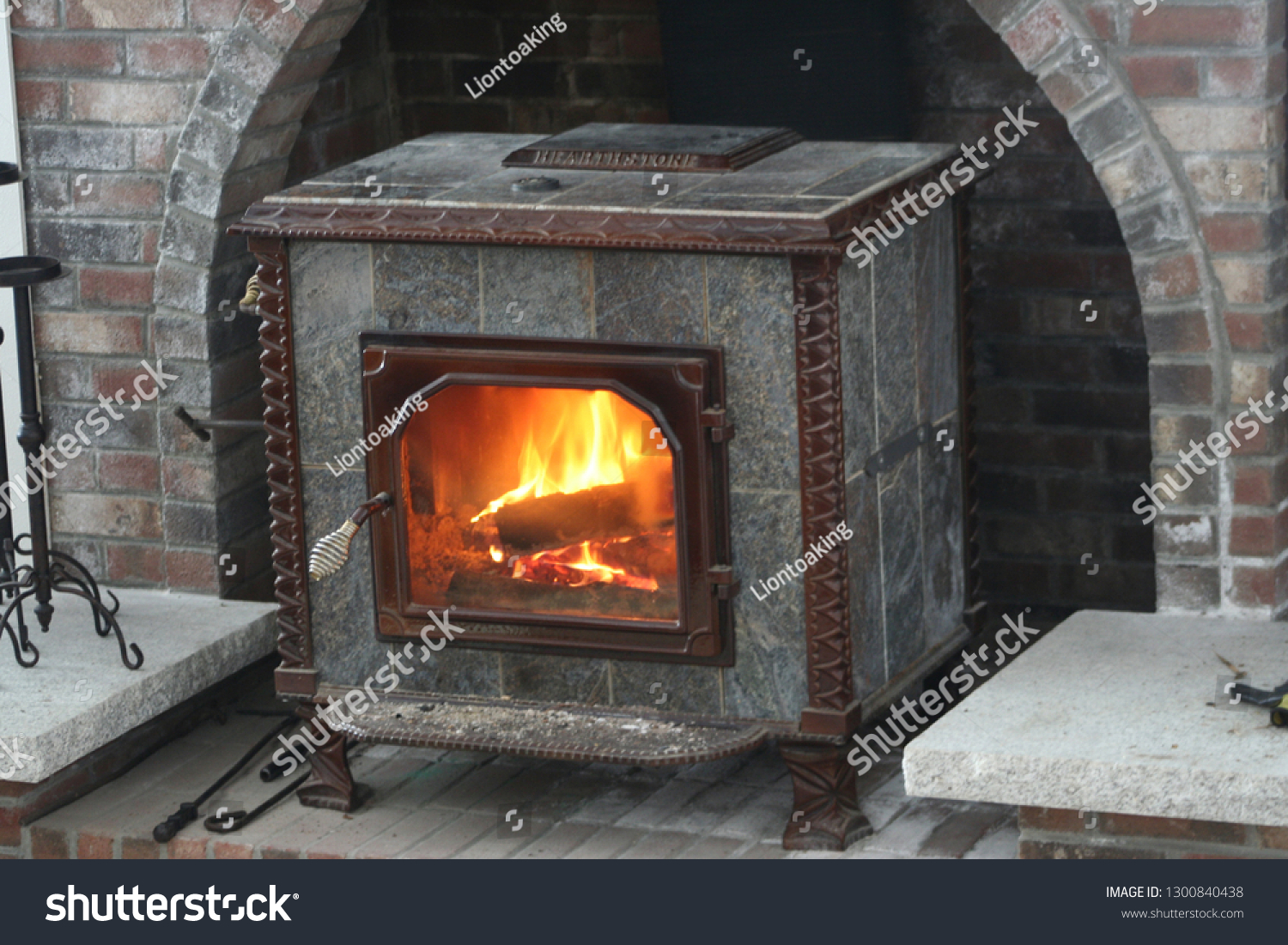 Soapstone Wood Stove See Thru Into Stock Photo Edit Now 1300840438