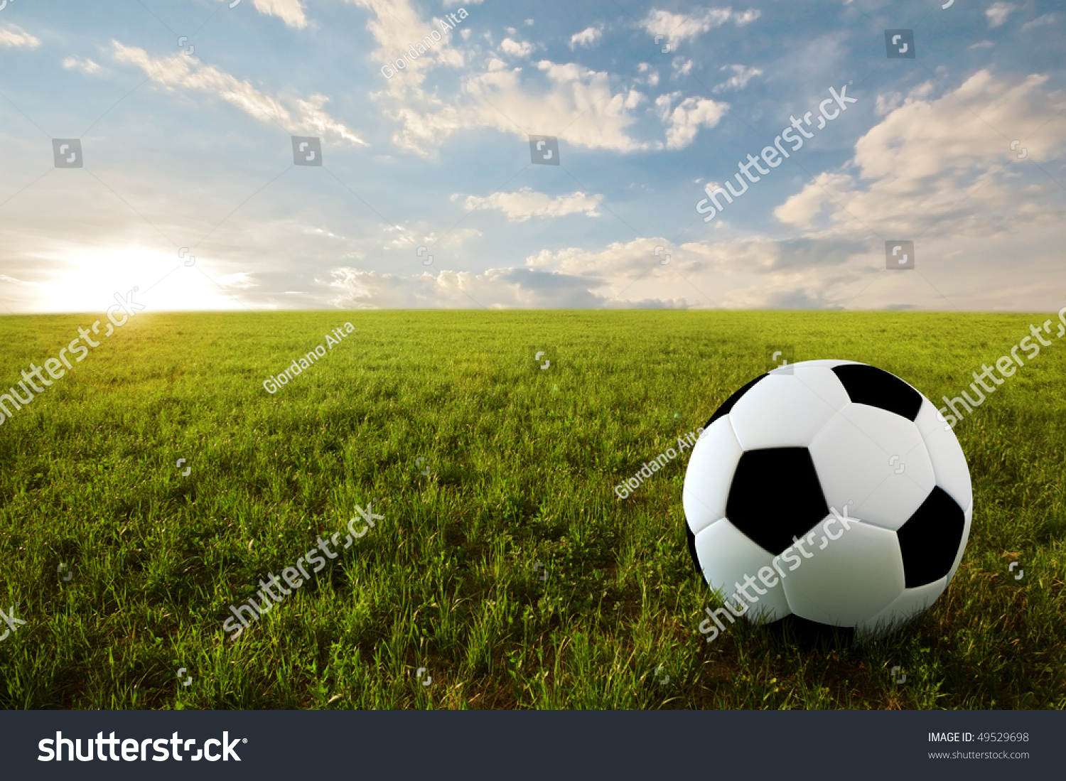 Soccer Ball On Meadow Sunset Time Stock Illustration 49529698 ...