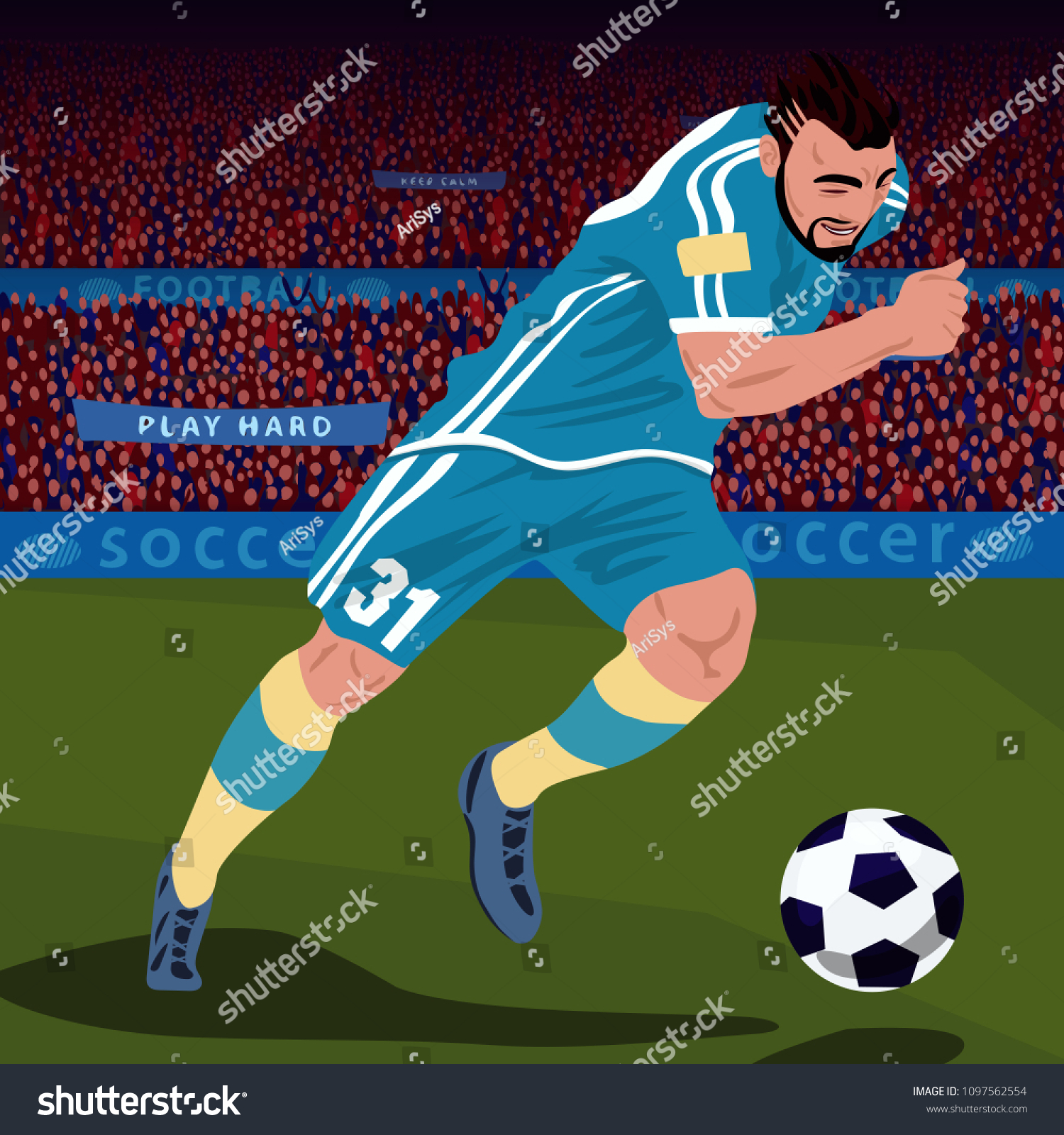 Soccer Gameplay Close Football Player Blue Stock Illustration