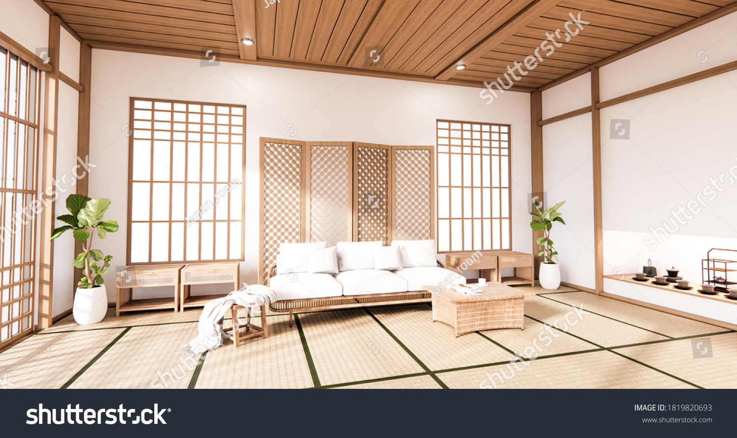 Sofa Partition Japanese On Room Tropical Stock Illustration 1819820693