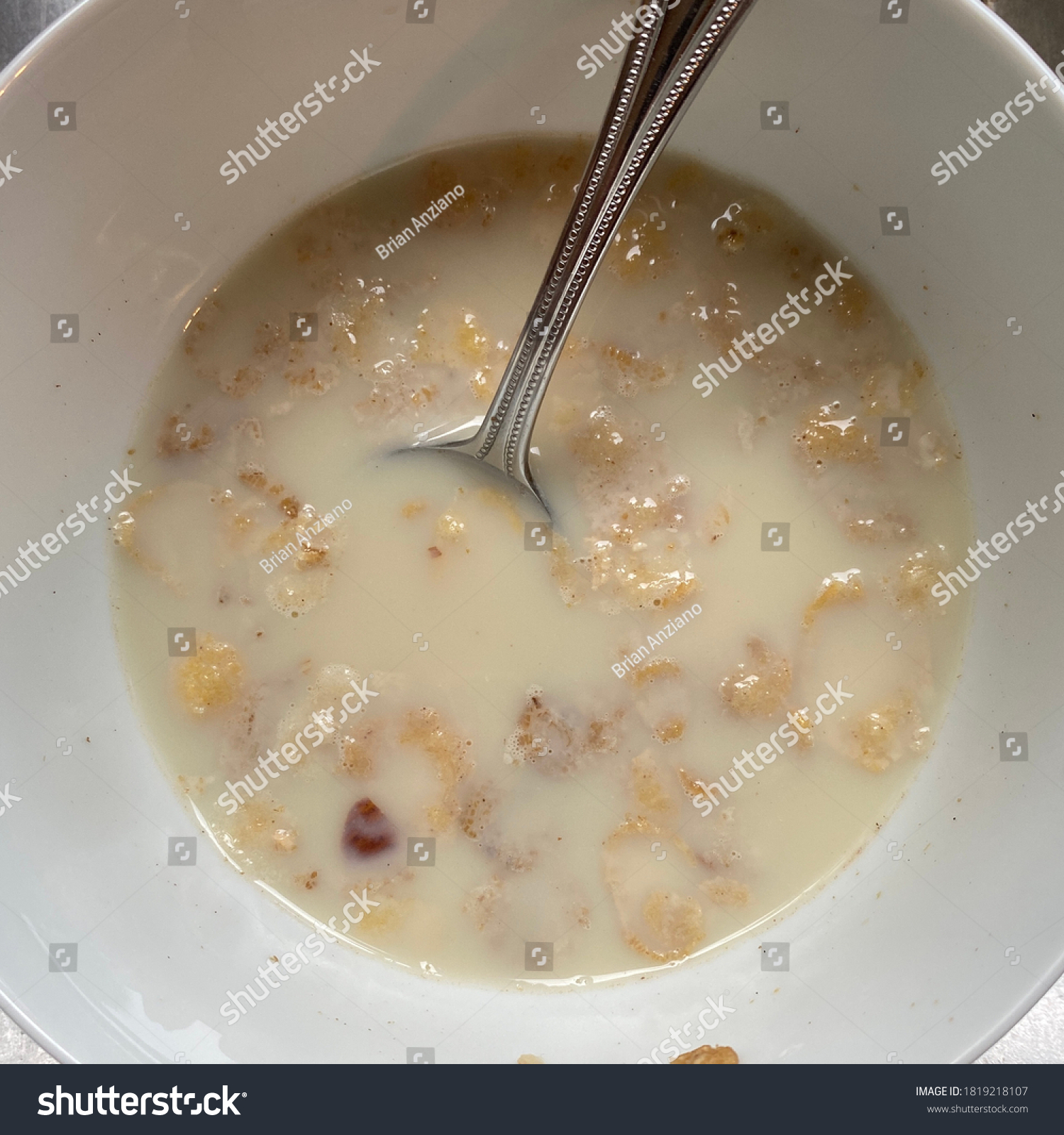 Soggy Cereal Milk Bowl Spoon Stock Photo Edit Now