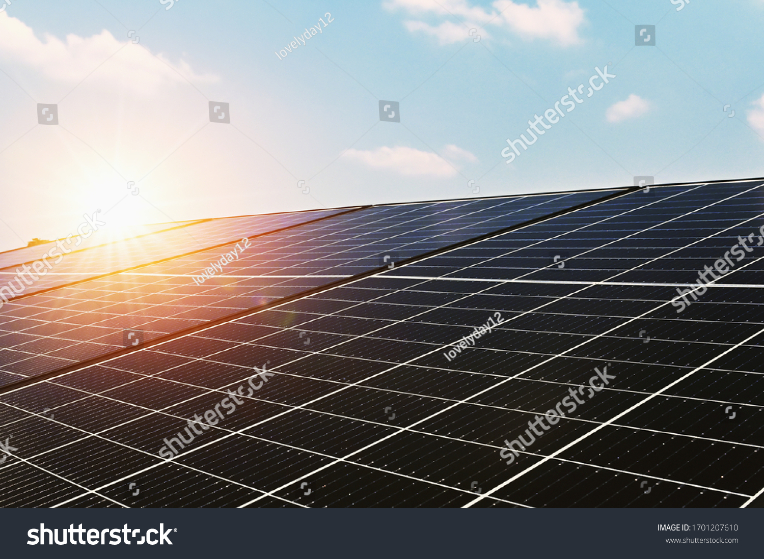 Solar Cell Panel Blue Sky Sunset Stock Photo (Edit Now) 1701207610 ...