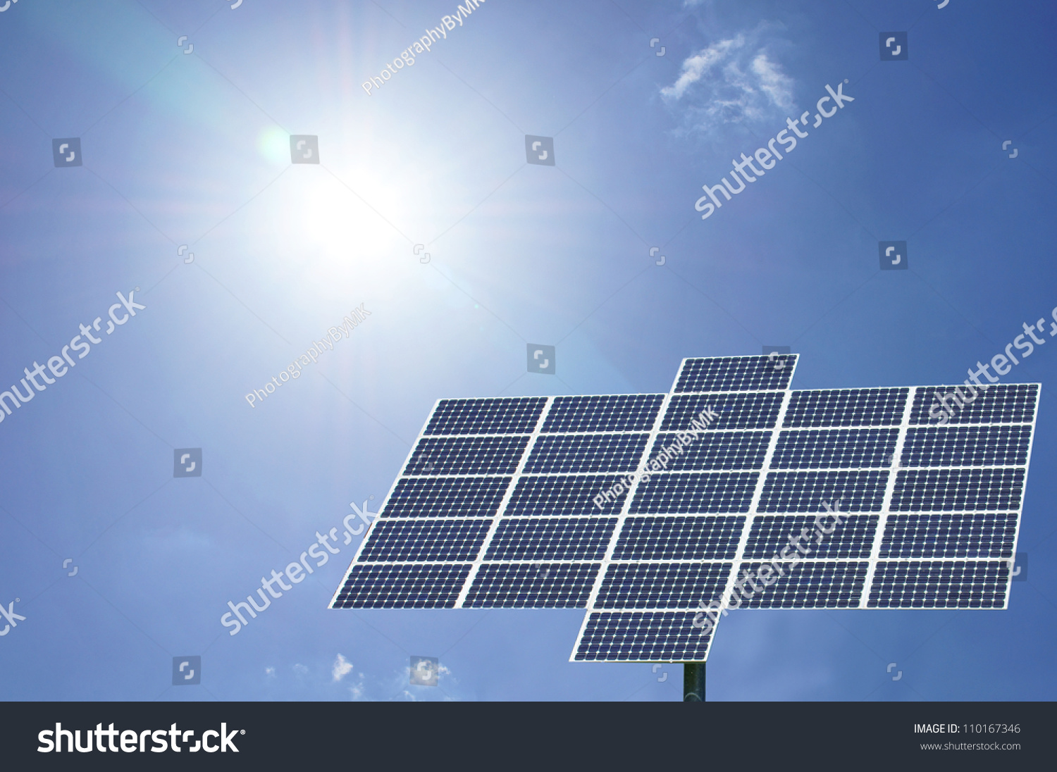 Solar Panel With Sun And Blue Sky / Solar Panel Stock Photo 110167346 ...