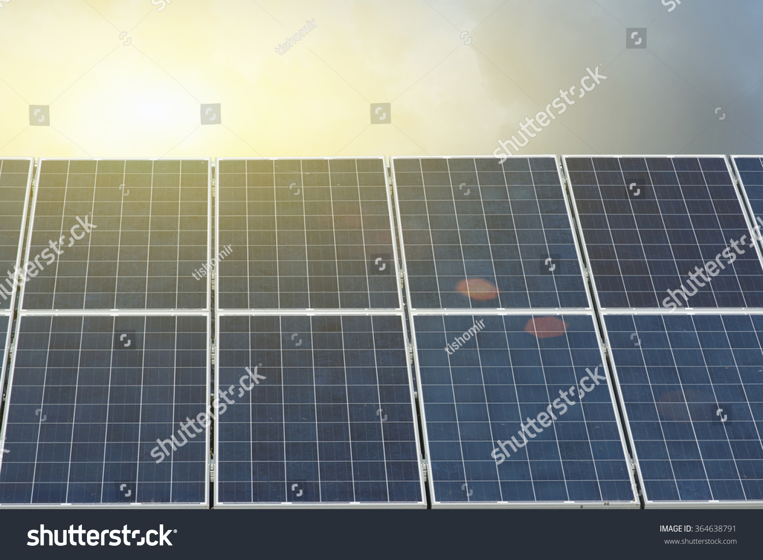 Solar Panels At Sunny Yellow Sunset Stock Photo 364638791 : Shutterstock