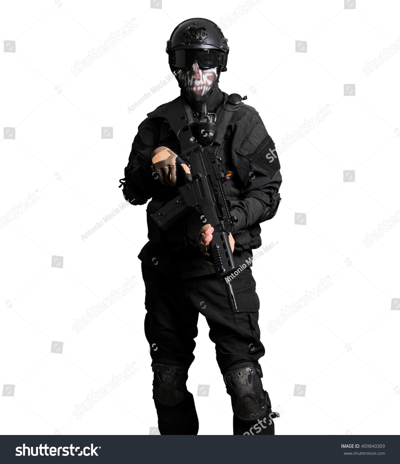 Soldier Wearing Black Suit G36k Isolated Stock Photo 409840309 ...