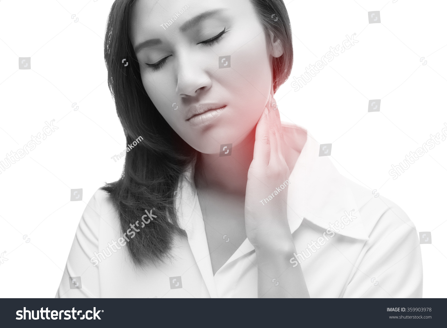 Sore Throat Woman Lymph Node Neck Stock Photo (Edit Now) 359903978