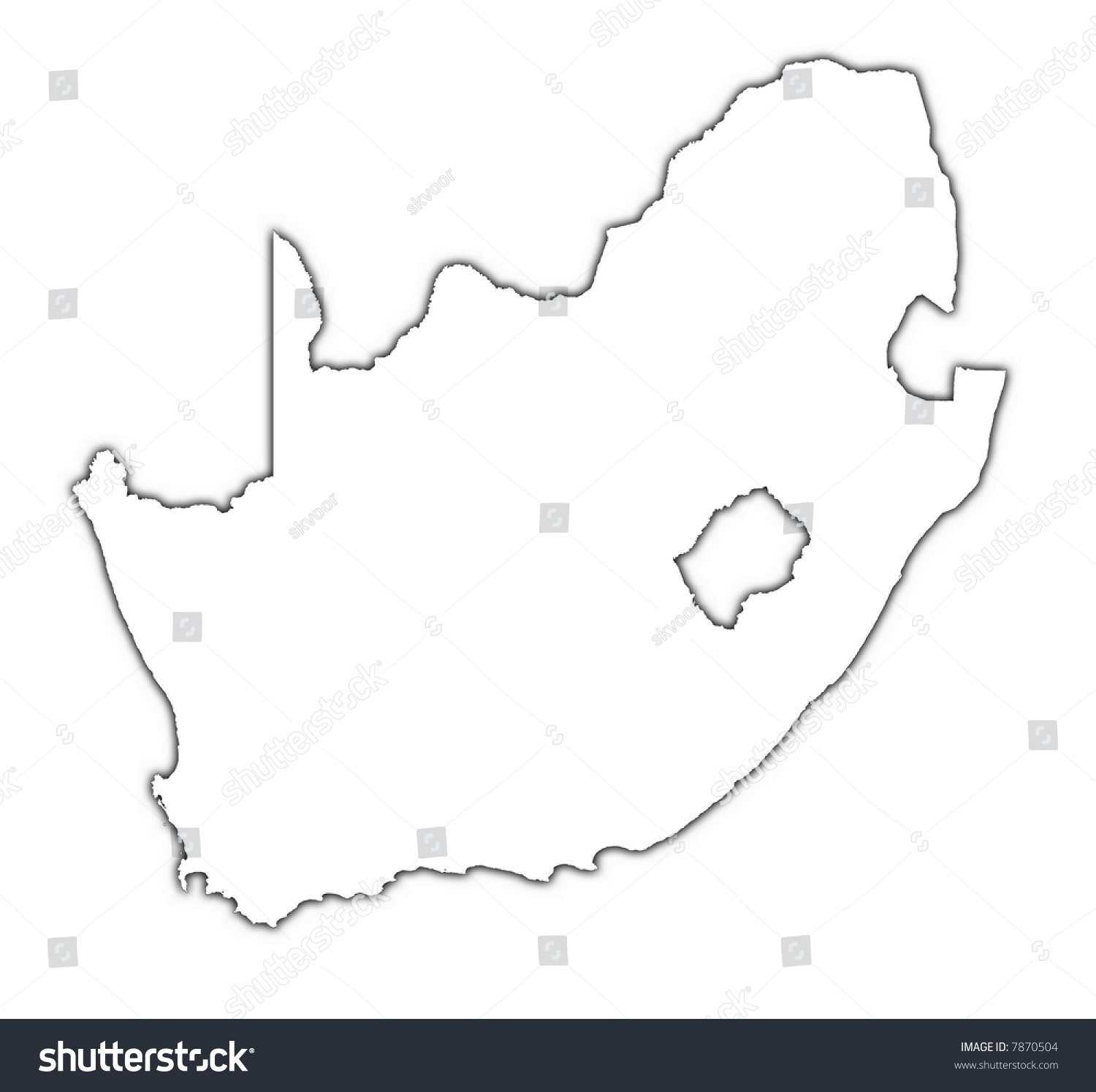 South Africa Outline Map With Shadow. Detailed, Mercator Projection ...