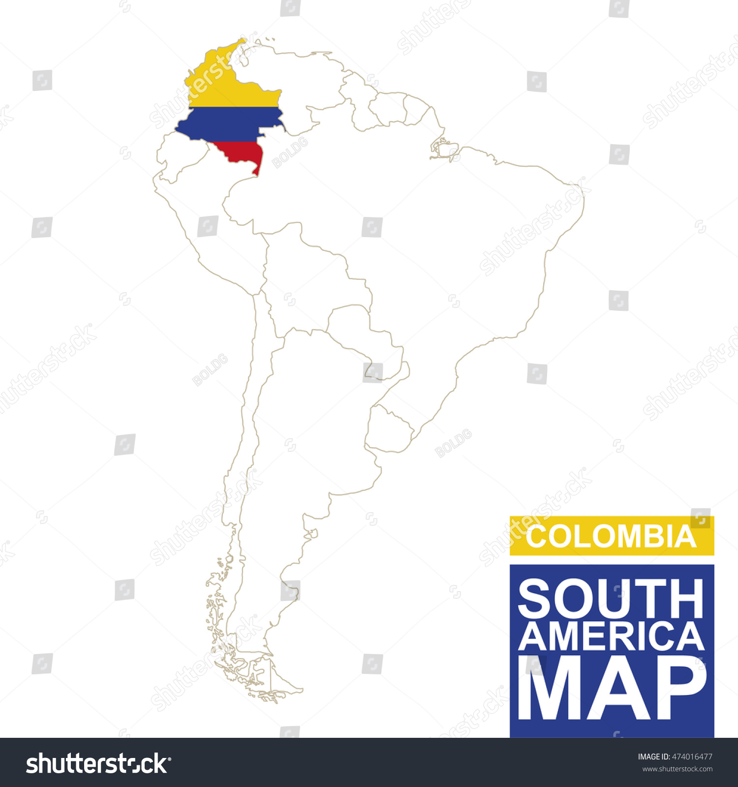 Colombia On A Map Of South America South America Contoured Map Highlighted Colombia Stock Illustration  474016477 | Shutterstock