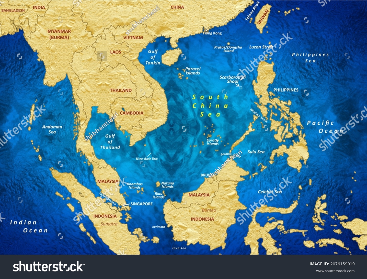 South China Sea On World Map South China Sea Map Bordering Countries Stock Illustration 2076159019 |  Shutterstock