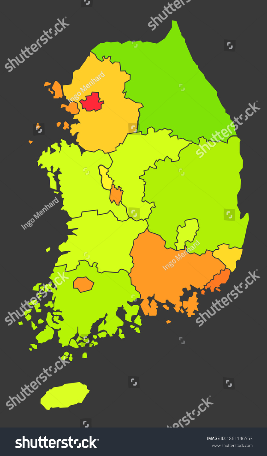 South Korea Population Heat Map Color Stock Illustration 1861146553