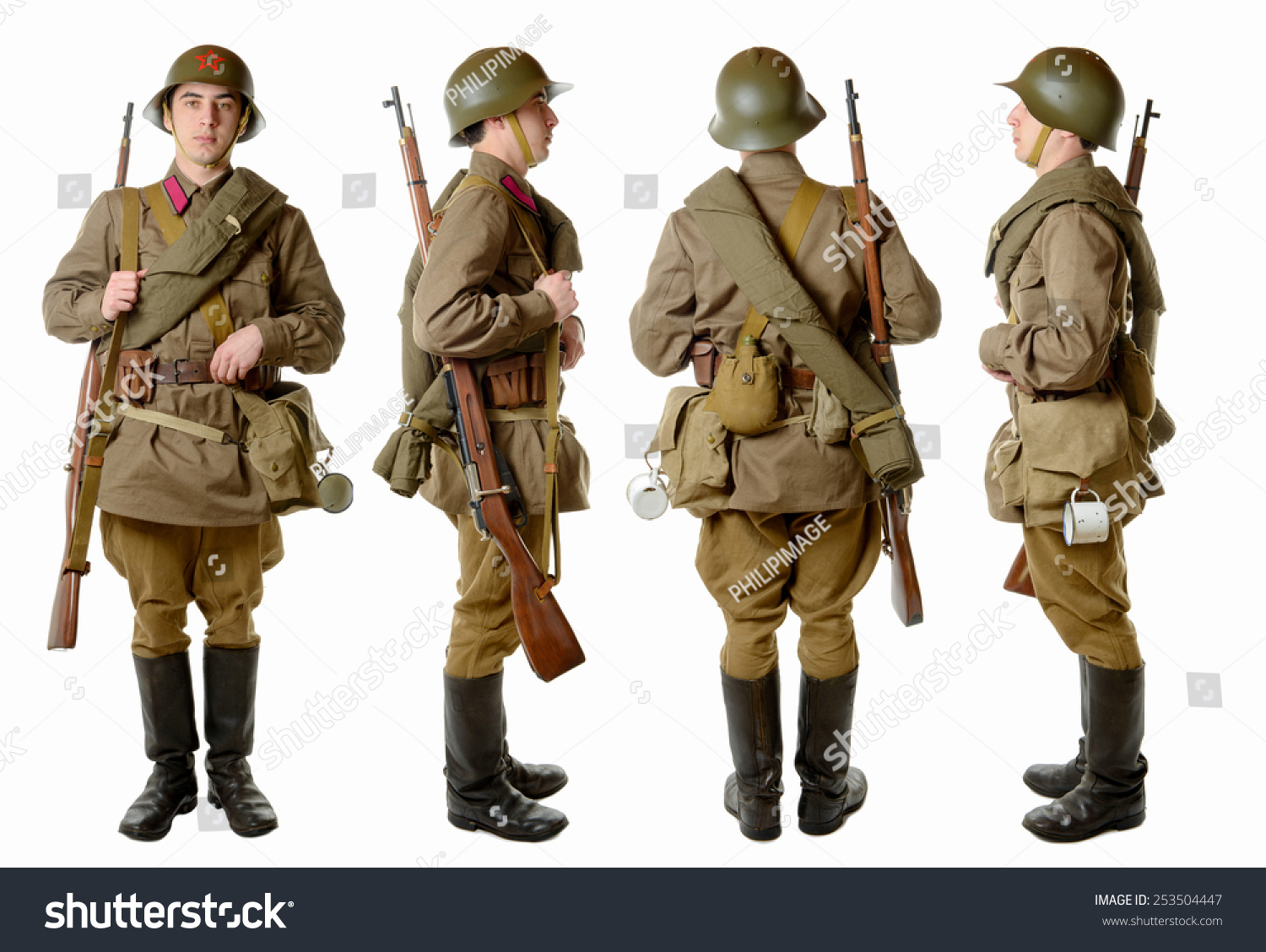 Soviet Soldier 1941 Front Profile Back Stock Photo 253504447 - Shutterstock