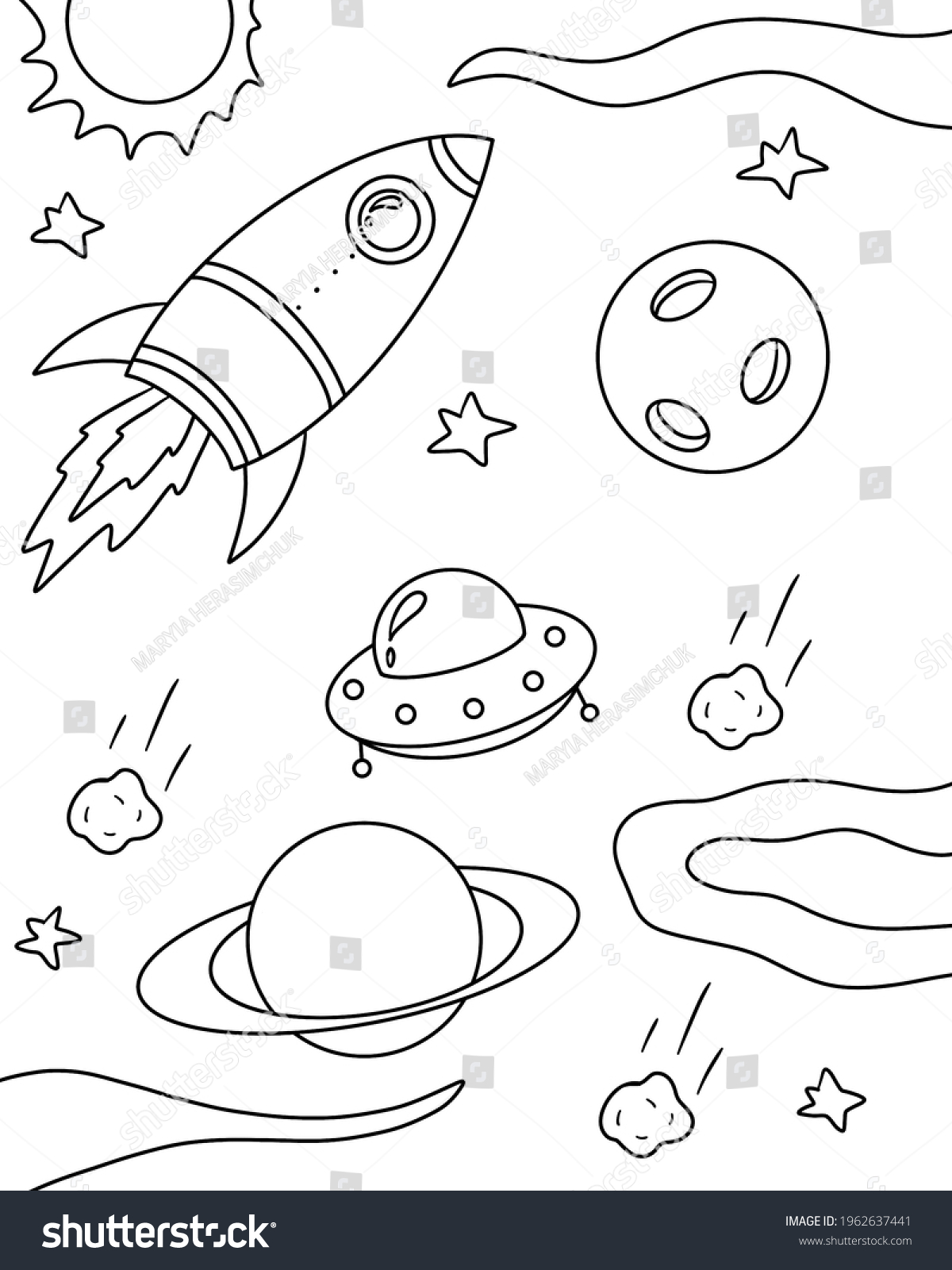 Space Rocket Colouring Page Stock Illustration 1962637441 | Shutterstock