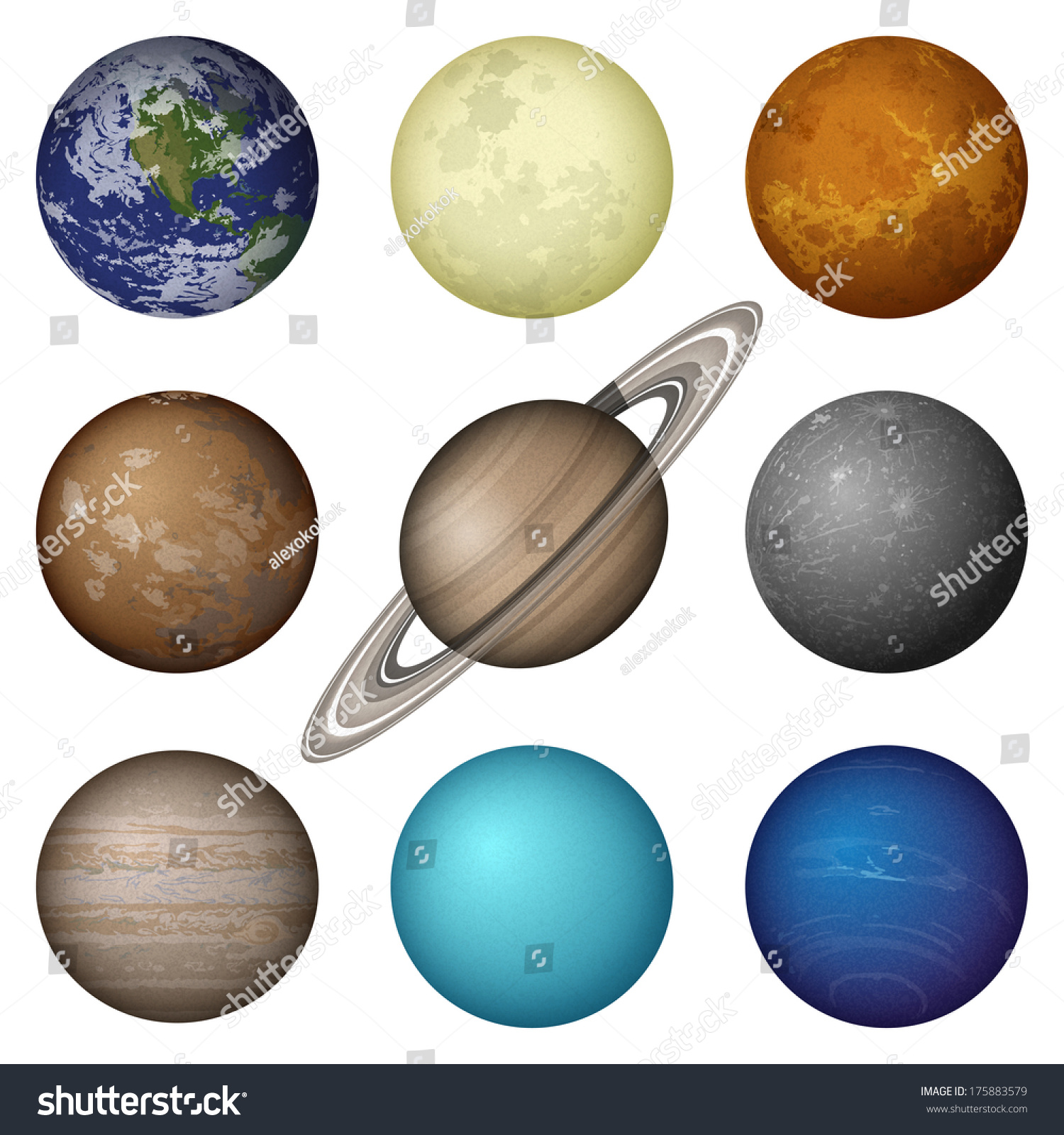 太陽系の分離惑星 水星 金星 地球 火星 木星 土星 天王星 海王星 月 Nasaが提供するこの画像のエレメント Http Solarsystem Nasa Gov の イラスト素材