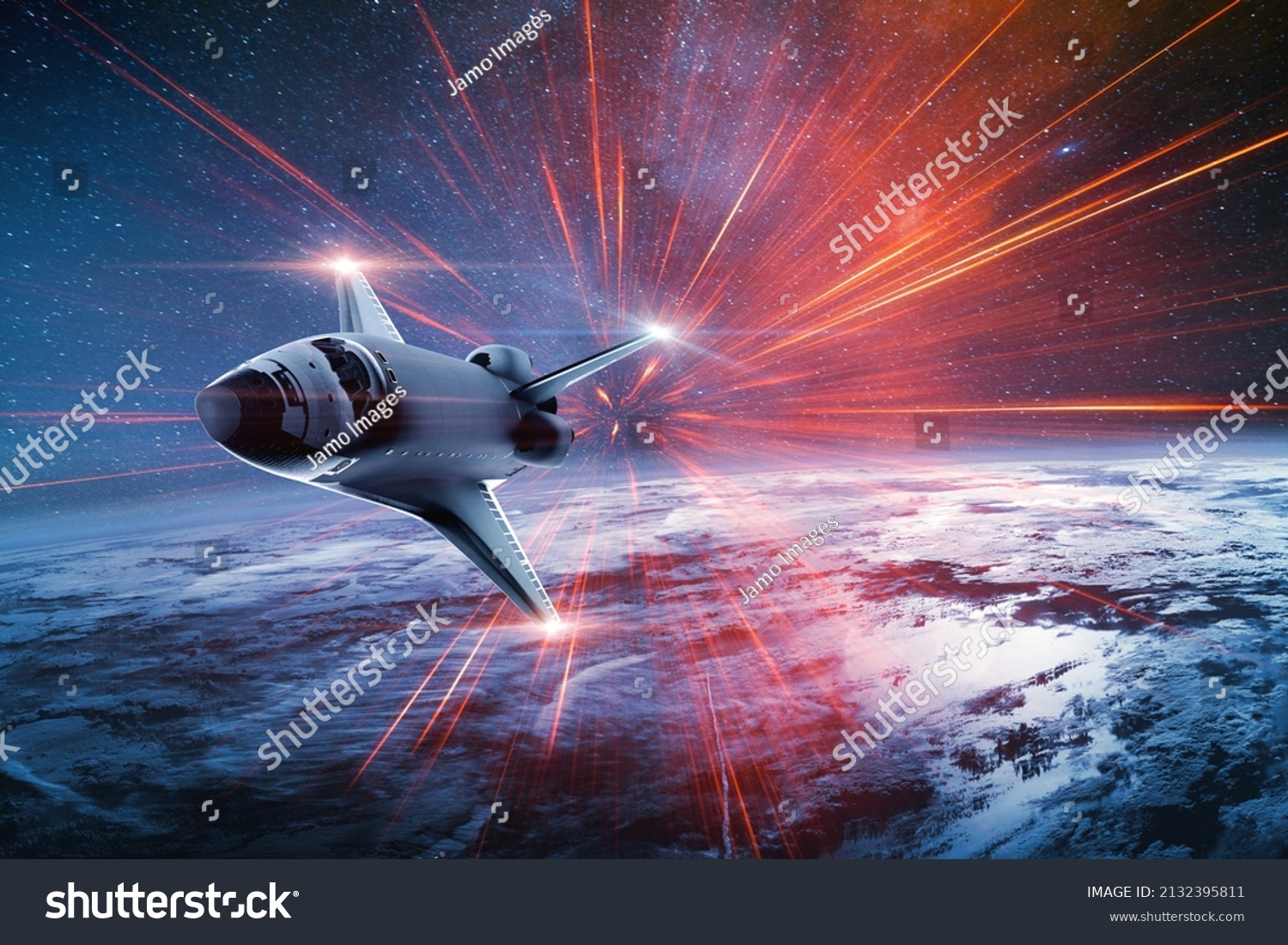 Space Shuttle On Earth Orbit Stylized Stock Illustration 2132395811 ...