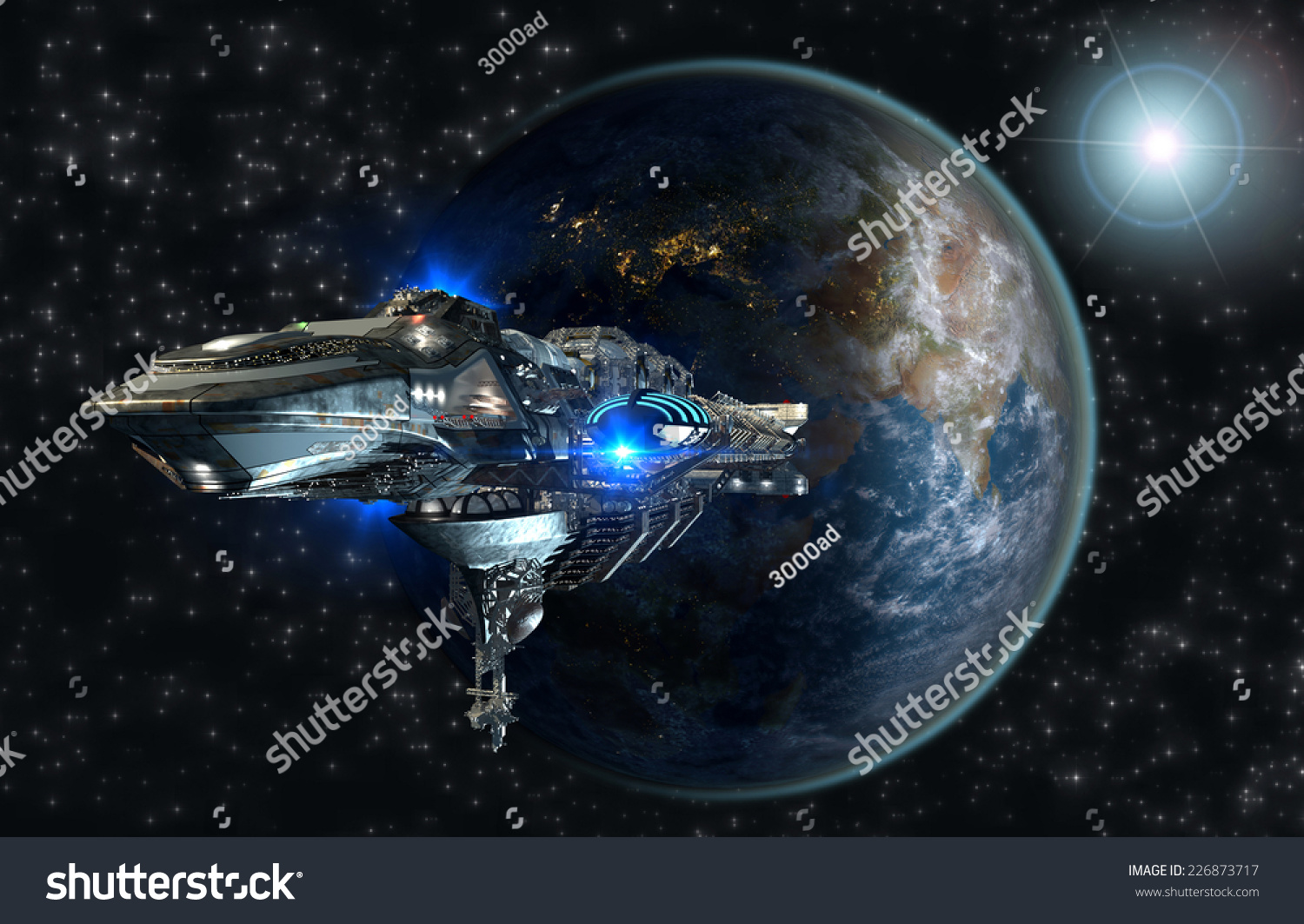 Spaceship Fleet Leaving Earth 3d Concept Stock Illustration 226873717