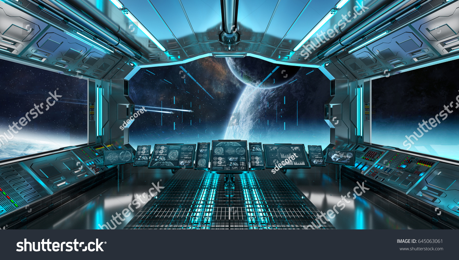 宇宙船の内部と宇宙空間と遠隔惑星のビューnasaが提供するこの画像のエレメントを3dレンダリングするシステム のイラスト素材