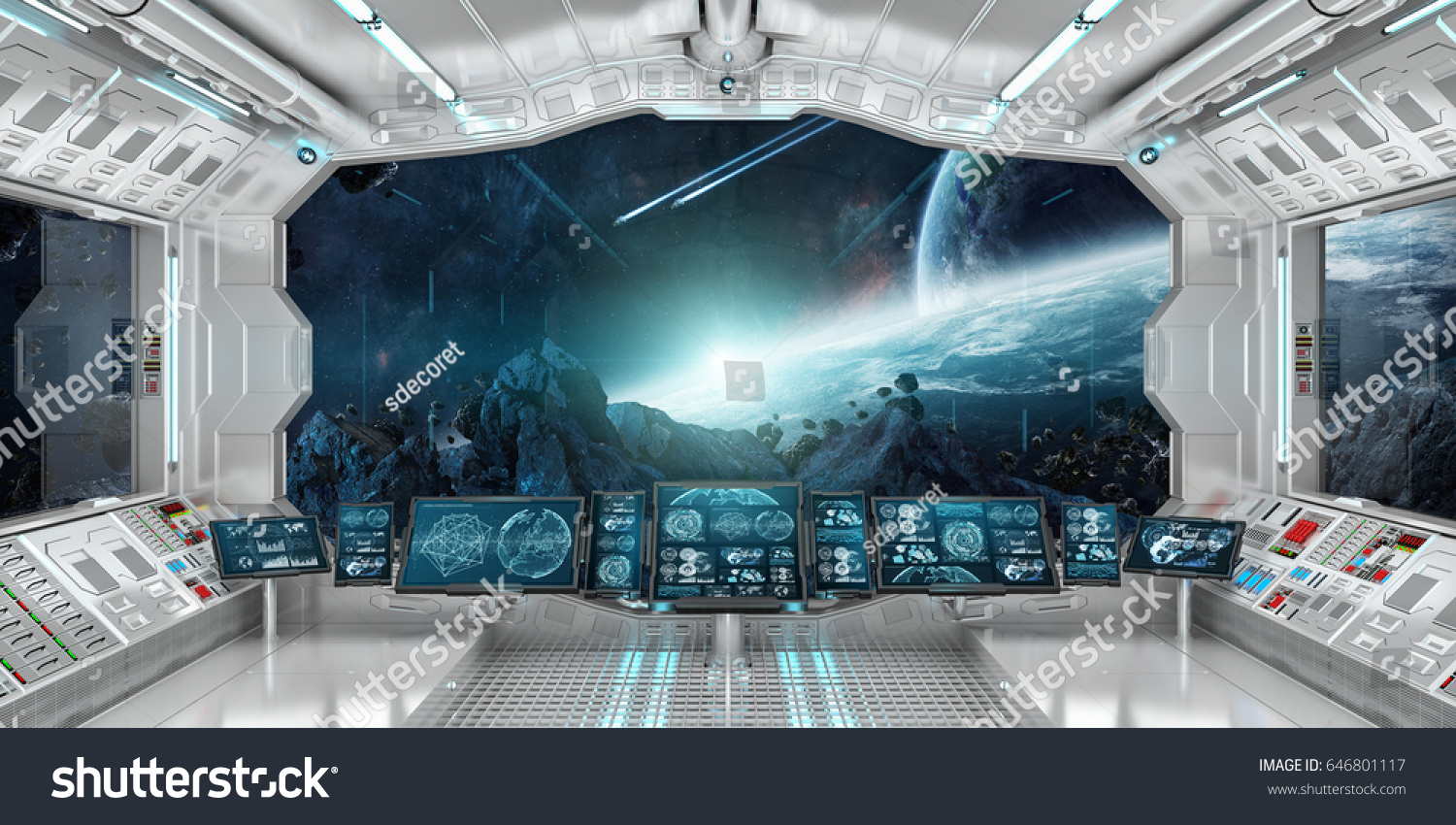 Spaceship Interior View On Space Distant Stock Illustration 646801117