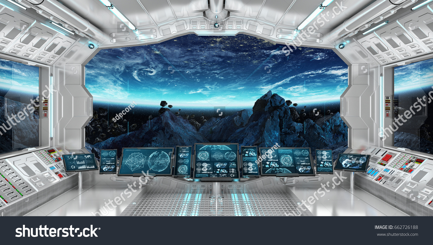 Spaceship Interior View On Space Planet Stockillustration