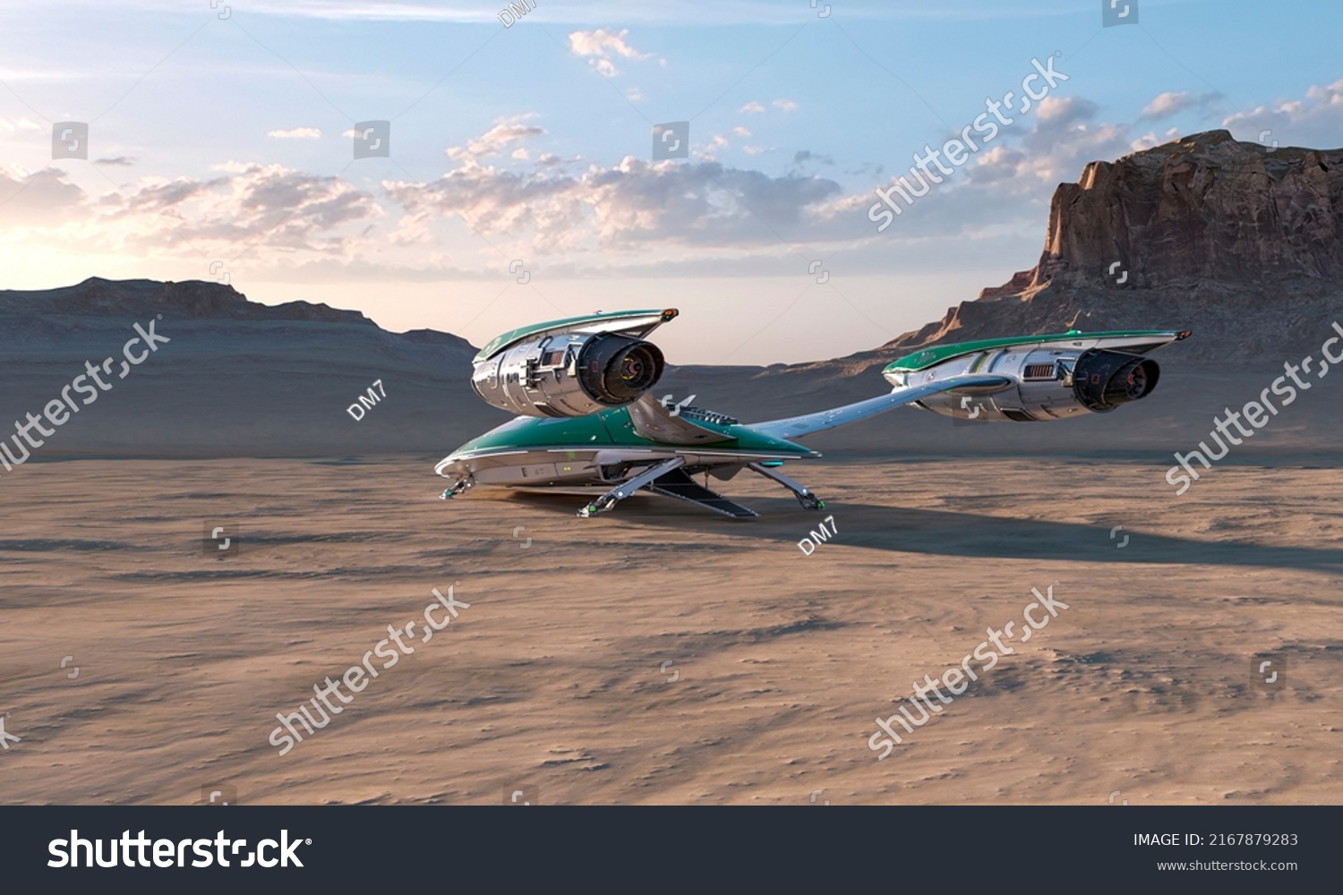 Spaceship Landed Desert Sunset Cool Rear Stock Illustration 2167879283 ...