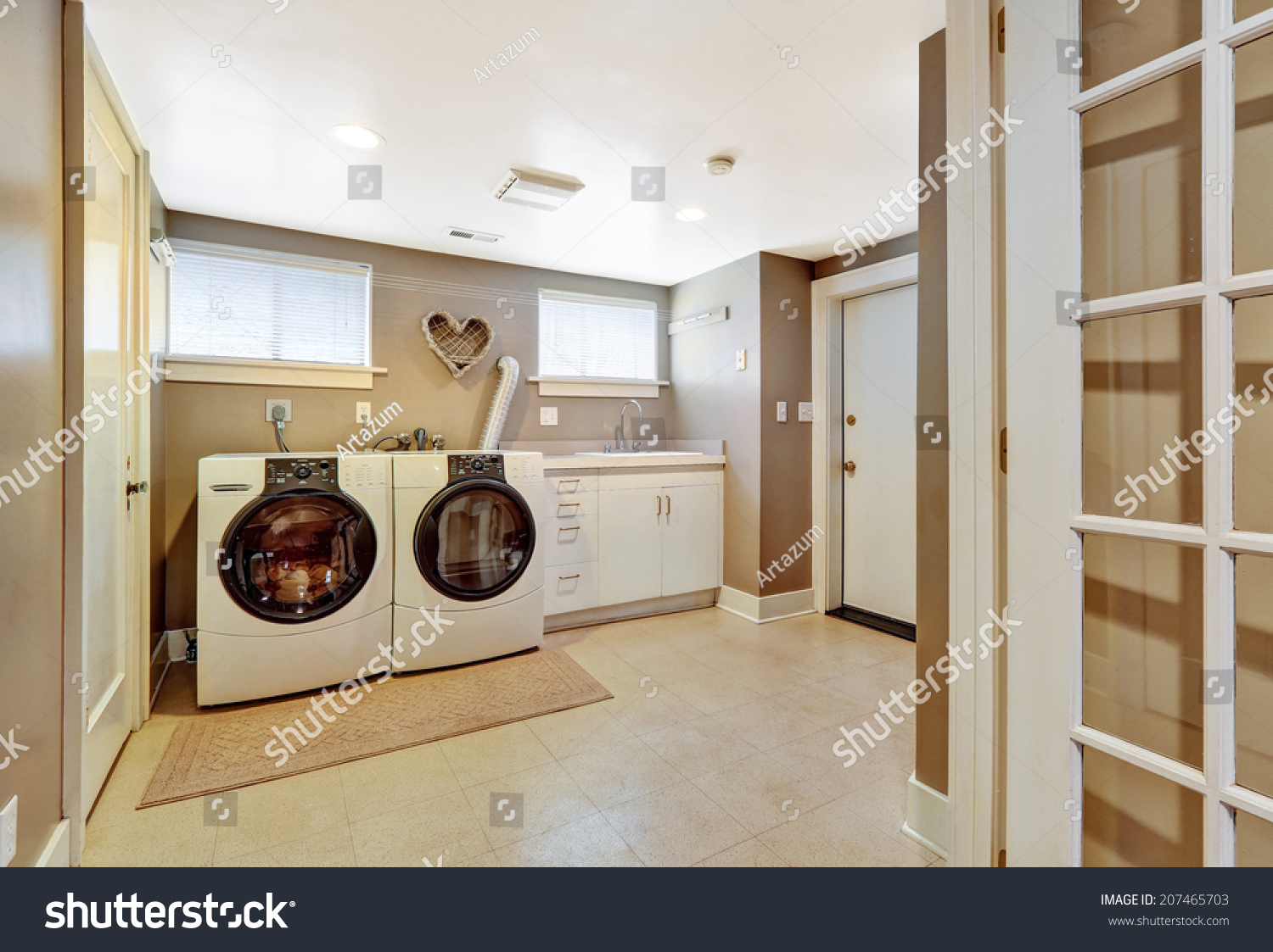 Spacious Laundry Room Tile Floor Light Stock Photo 207465703 Spacious Laundry Room Tile Floor Light Stock Photo 207465703