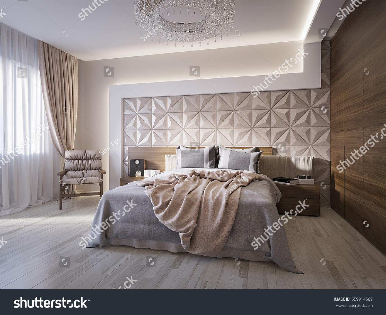 Spacious Modern Master Bedroom Leather Wall Stock Illustration 559914589