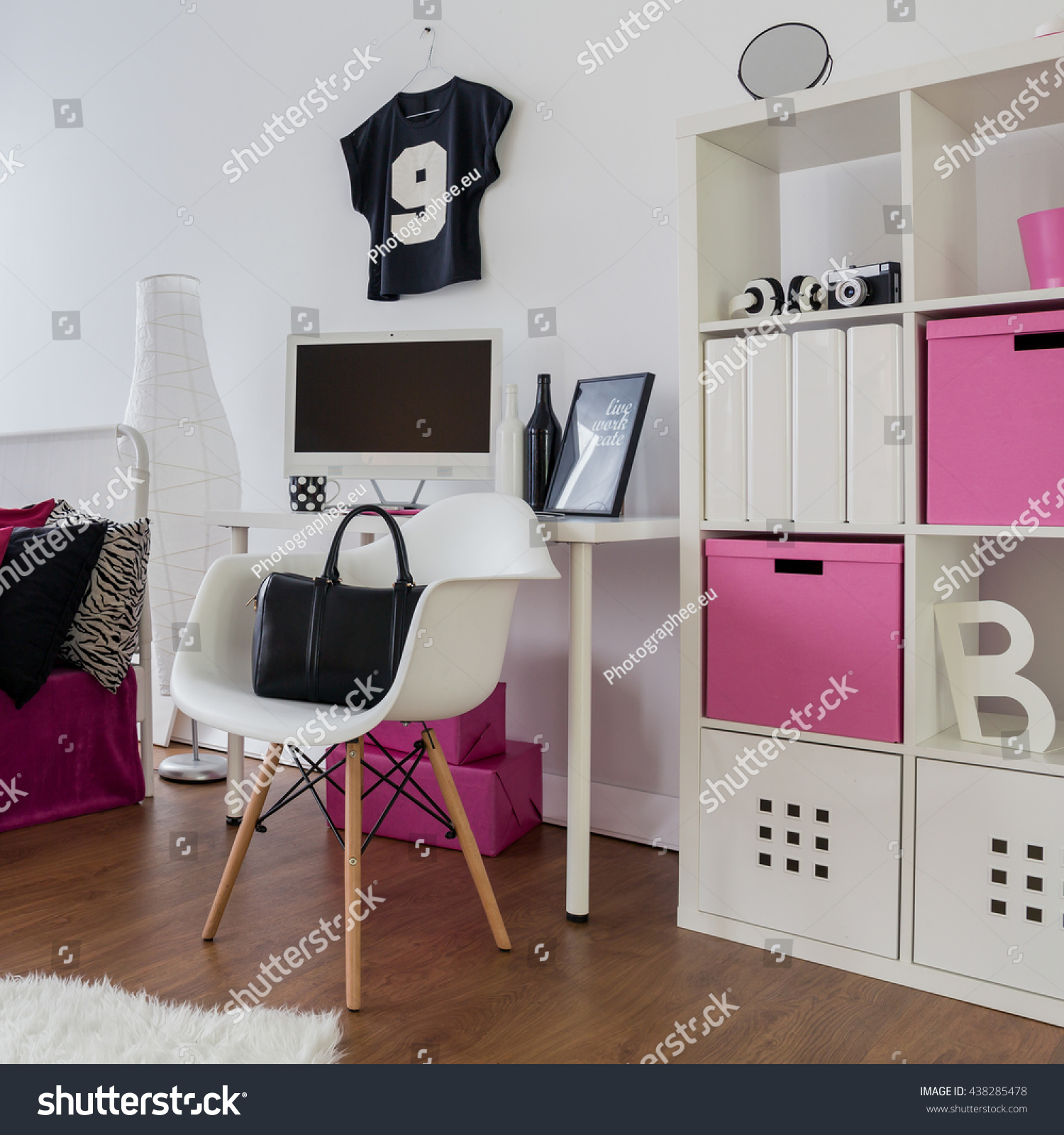 Spacious Pink White Black Room Girl Stock Shutterstock