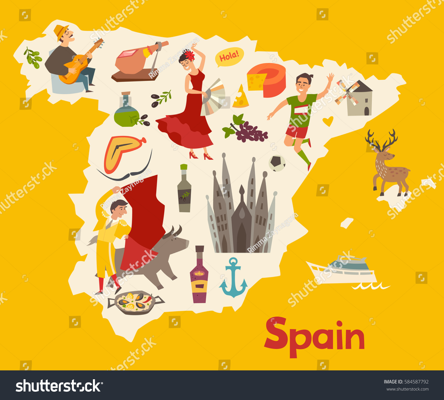 Spain Map Vector Illustrated Map Spain Stock Illustration 584587792 ...