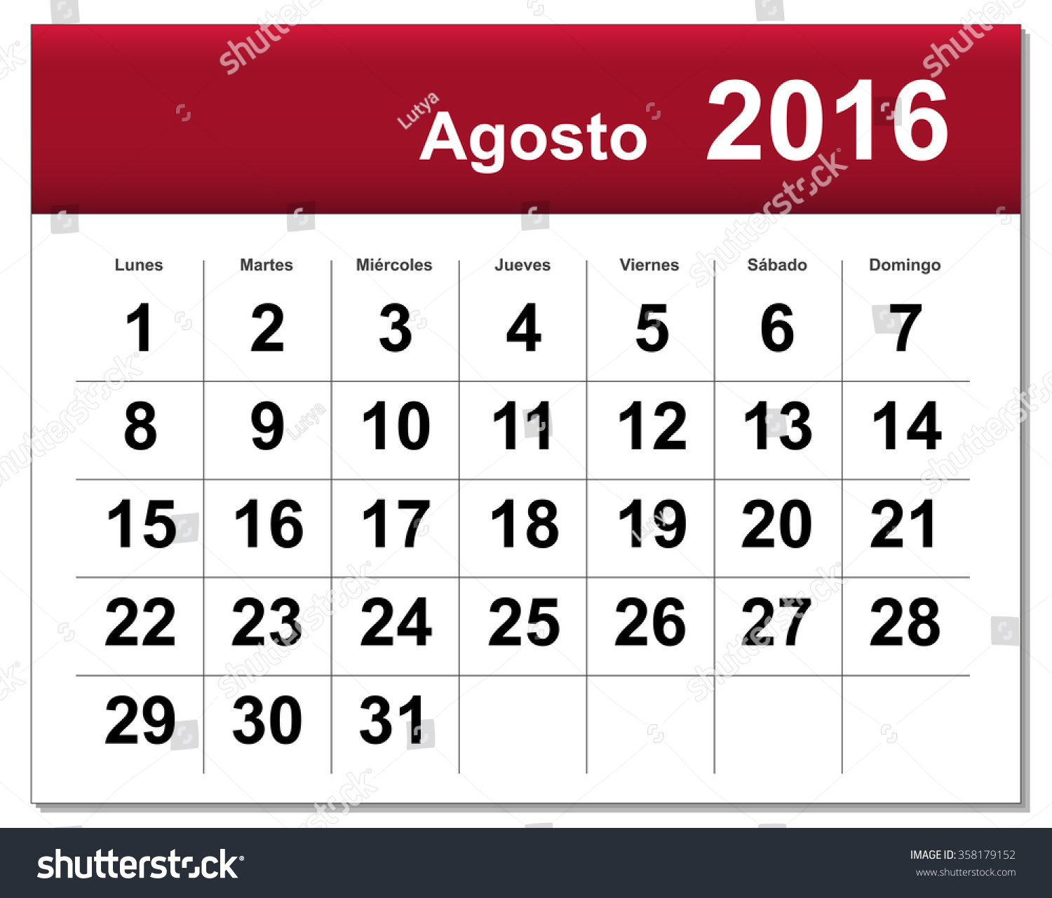 Spanish Version August 16 Calendar Stock Illustration