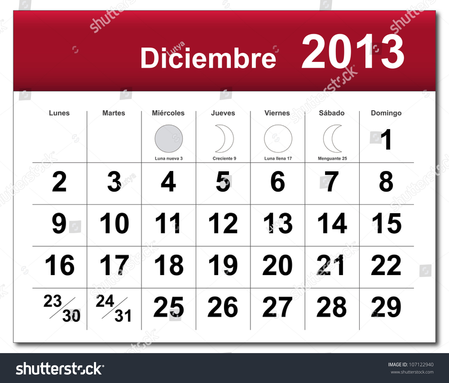 Spanish Version Of December 2013 Calendar. Calendario De Diciembre De ...