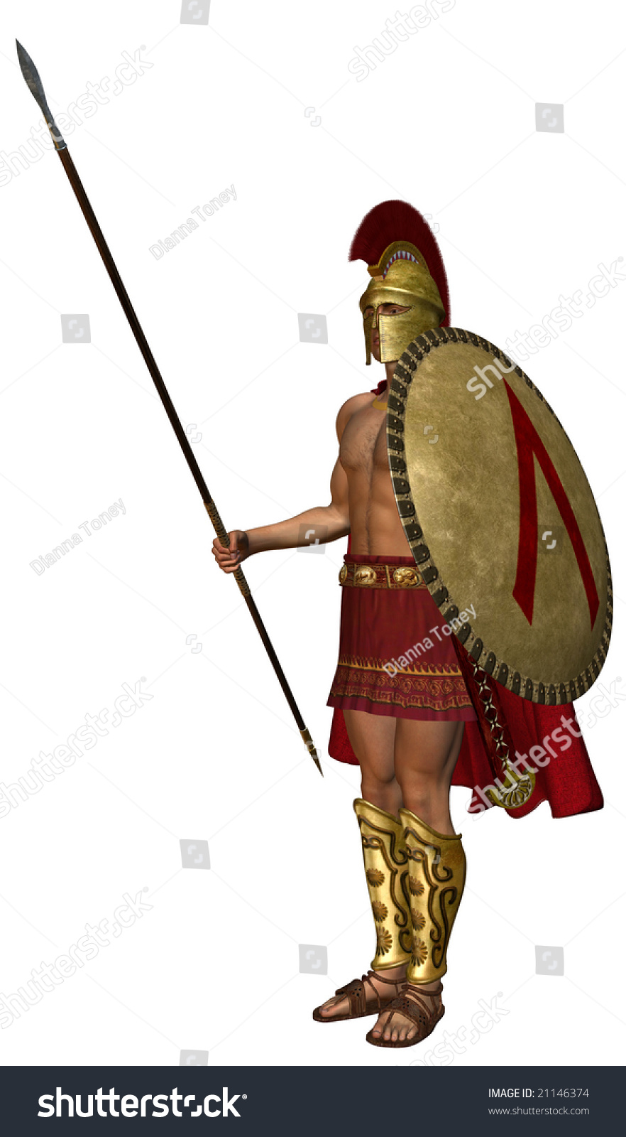 Spartan With Spear And Shield,Red Cape And Helmet Stock Photo 21146374 ...