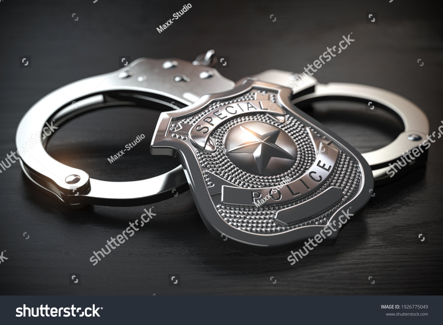 Special Police Badge Handcuffs Ion Wooden Stock Illustration