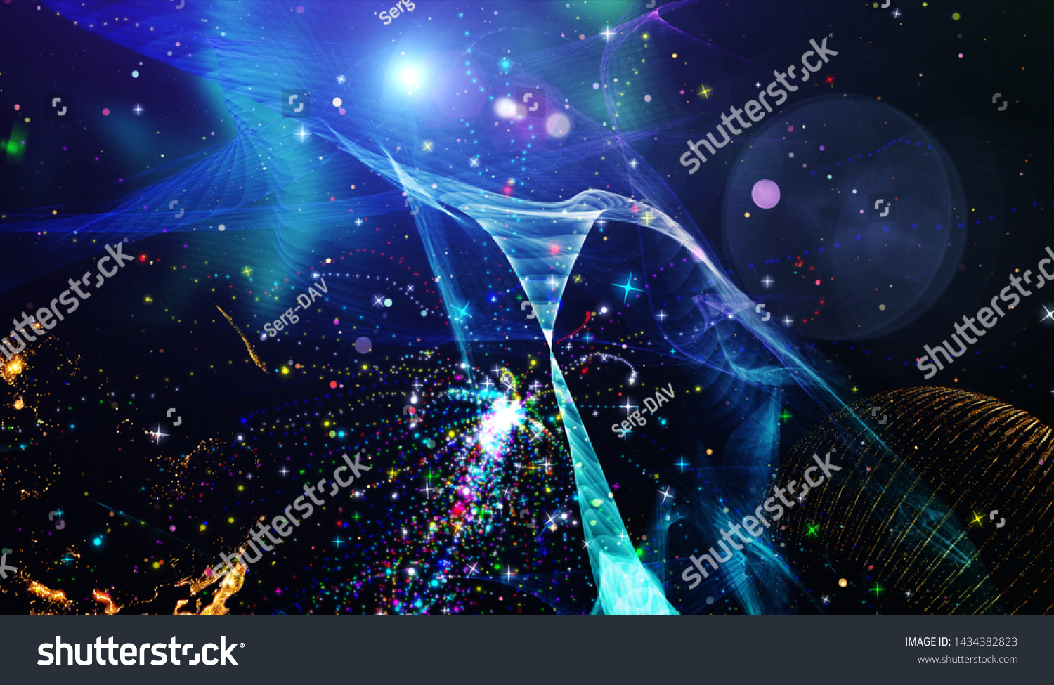 Spectacular Colored Illustration Particles Rays Background Stock