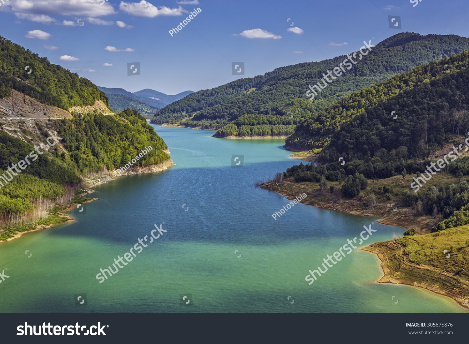 Spectacular Natural Scenery With Turquoise Artificial Dam Lake On The ...