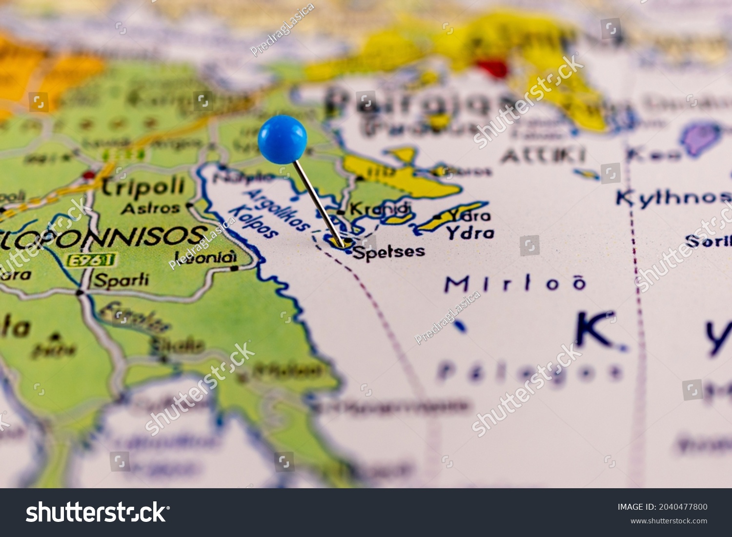 Stock Photo Spetses Island Pinned On A Map Of Greece Map With Pin Point Of Spetses Island In Greece 2040477800 