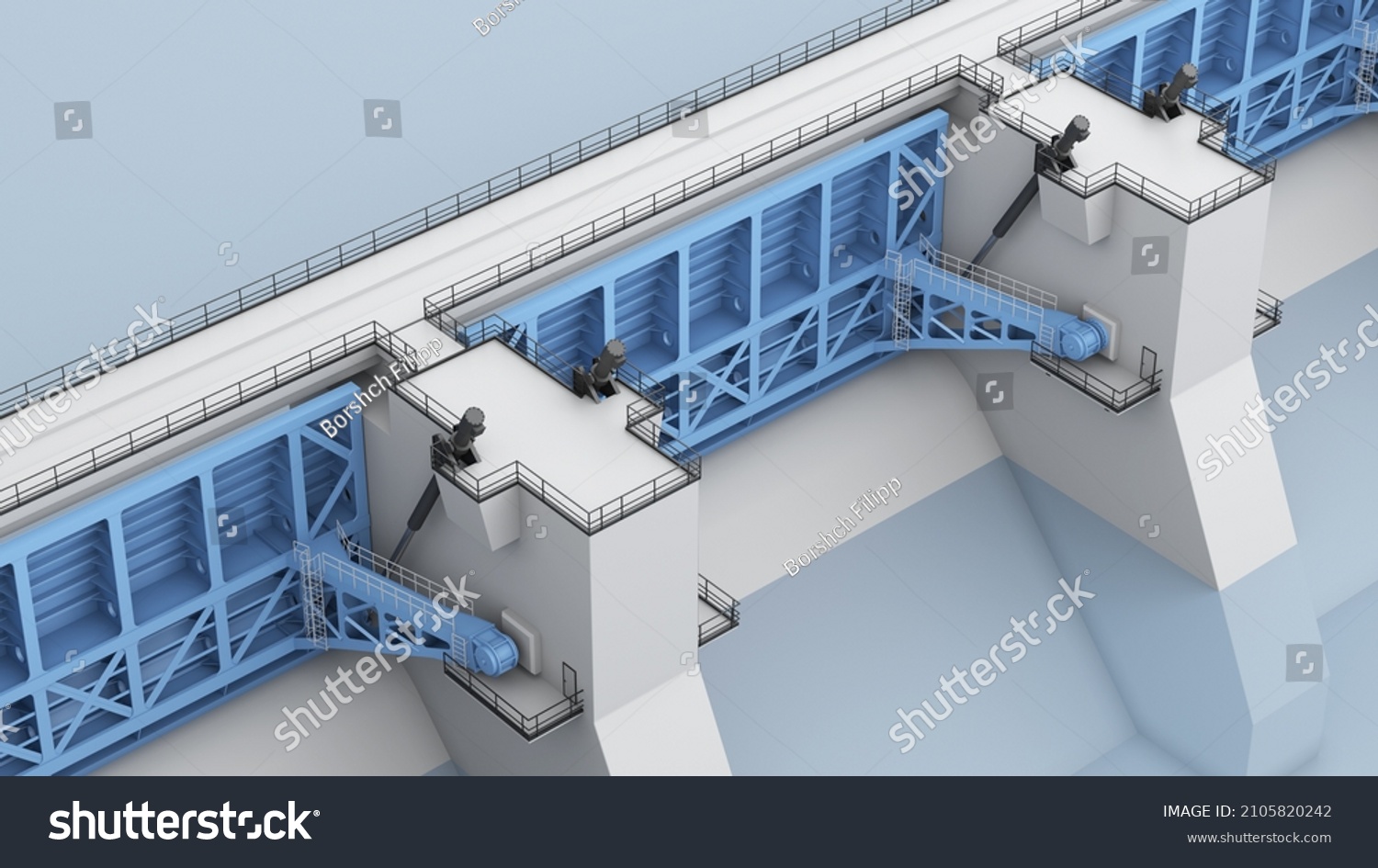 Spillway Gates Closed Gates Hydroelectric Dam Stock Illustration 2105820242