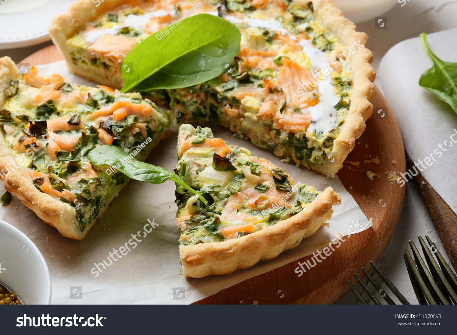 Spinach And Fish Quiche, Food Close-Up Stock Photo 451370098 : Shutterstock