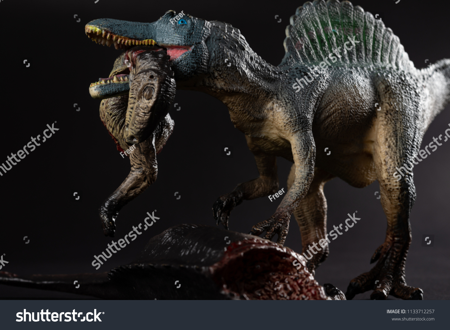 Spinosaurus Biting Dinosaur Body On Dark Stock Photo Edit Now 1133712257