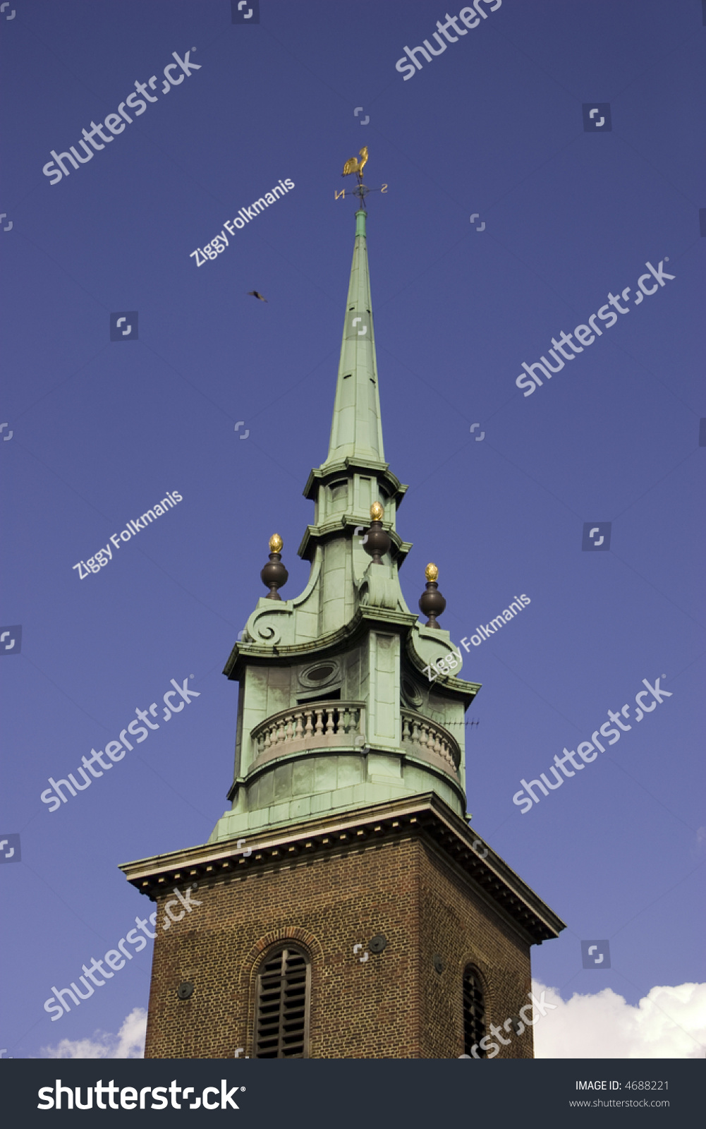 Spire Of Nordic Church In London With Weathercock, Covered In ...