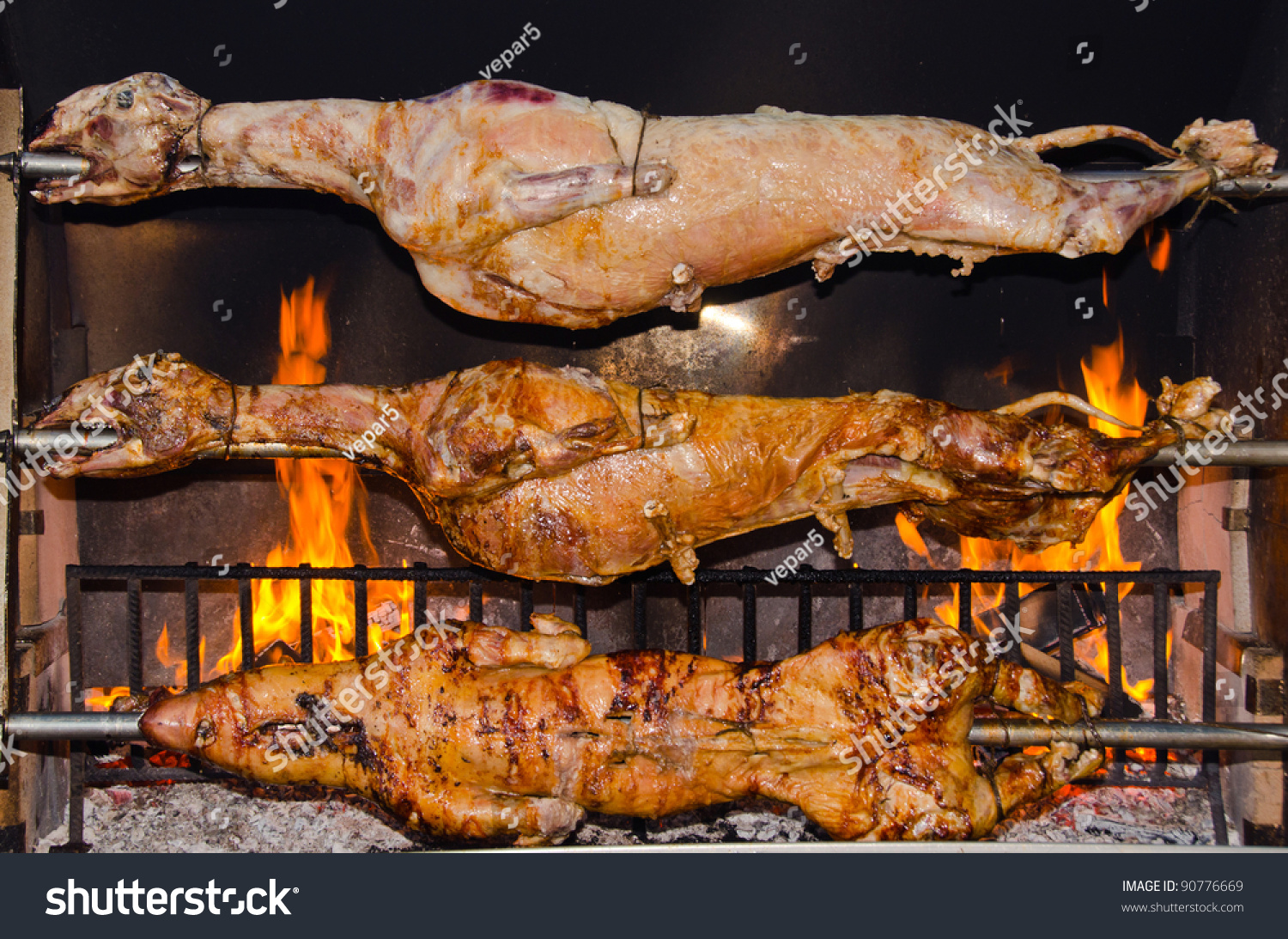 Spit Lamb Preparing On Fiesta In Croatia Stock Photo 90776669 ...