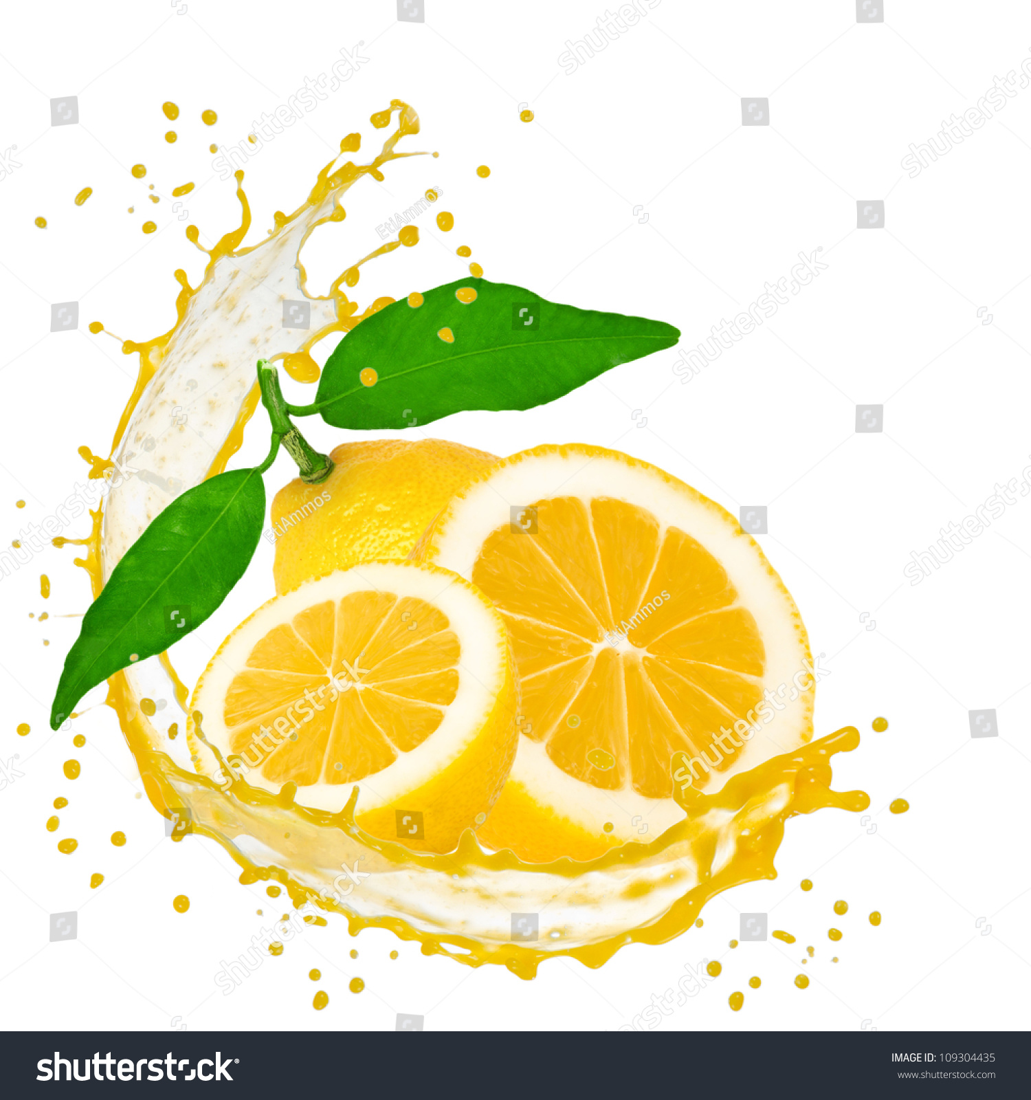 Splash With Lemon Isolated On White Stock Photo 109304435 : Shutterstock