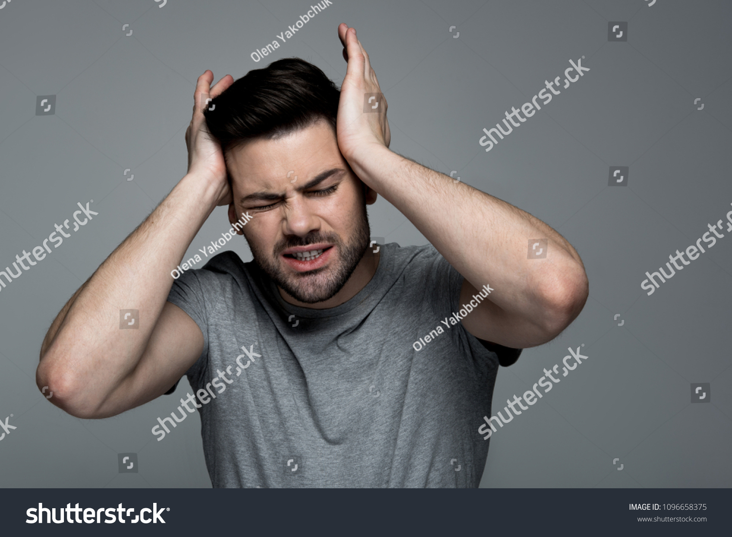 Splitting Headache Portrait Young Exhausted Bristled Stock Photo ...