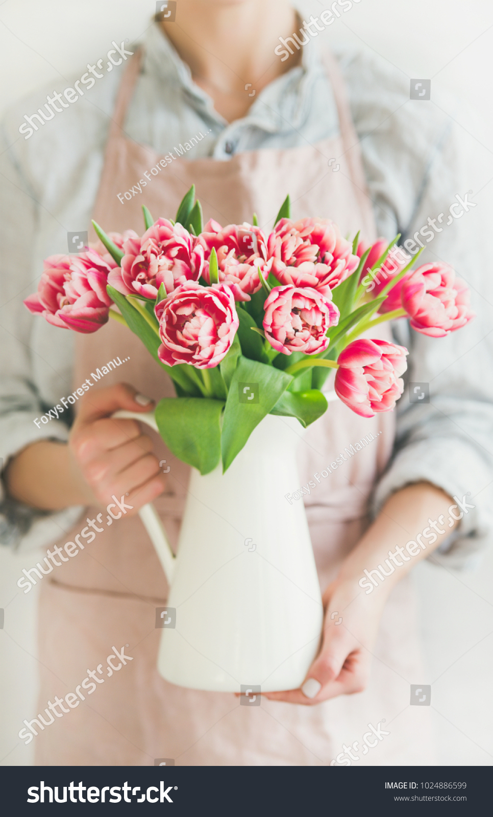 Spring Flowers Arrangement Woman Pastel Pink Stock Photo Edit Now 1024886599