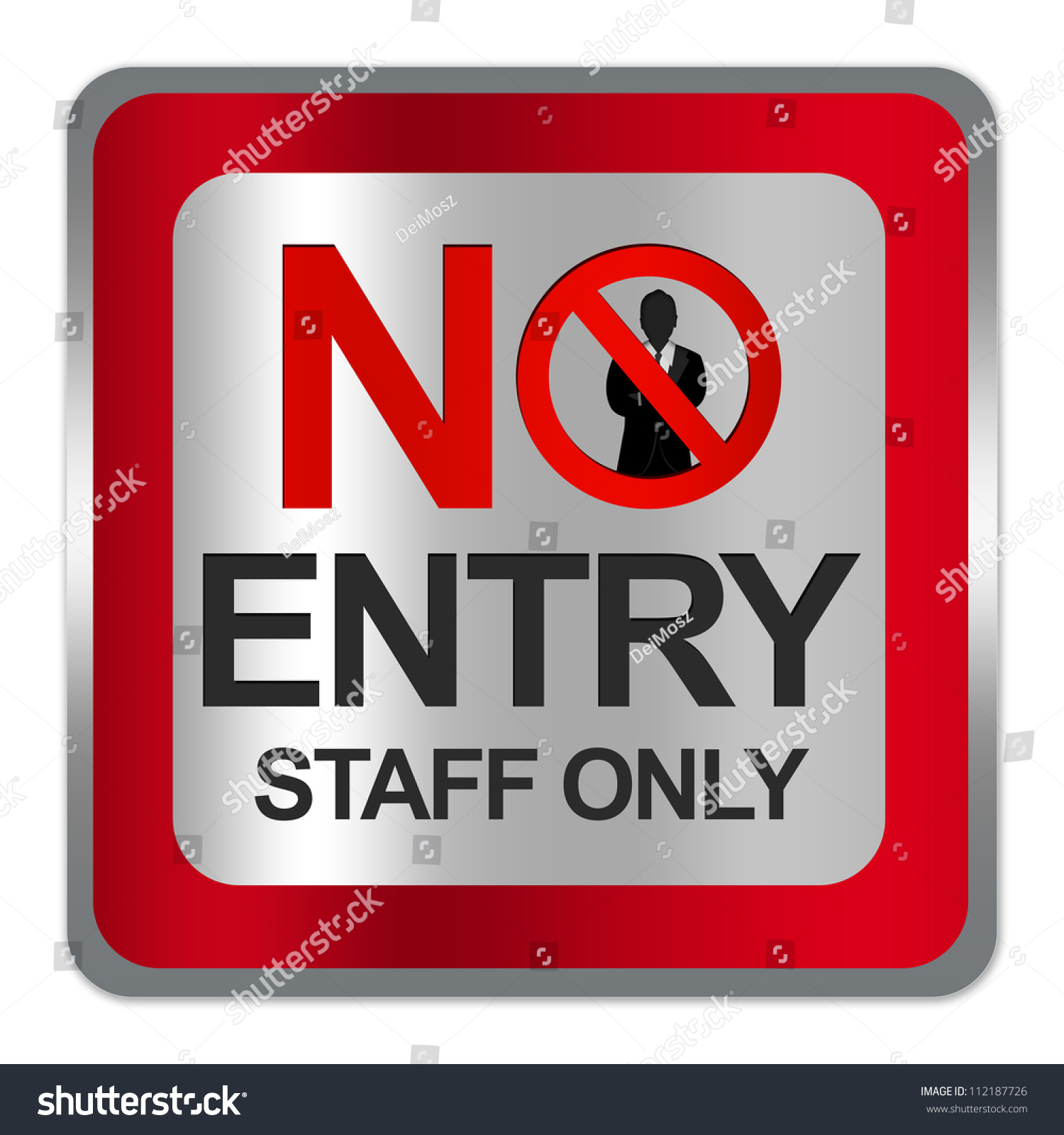 Square Silver Metallic With Red Border Plate For No Entry Staff Only ...