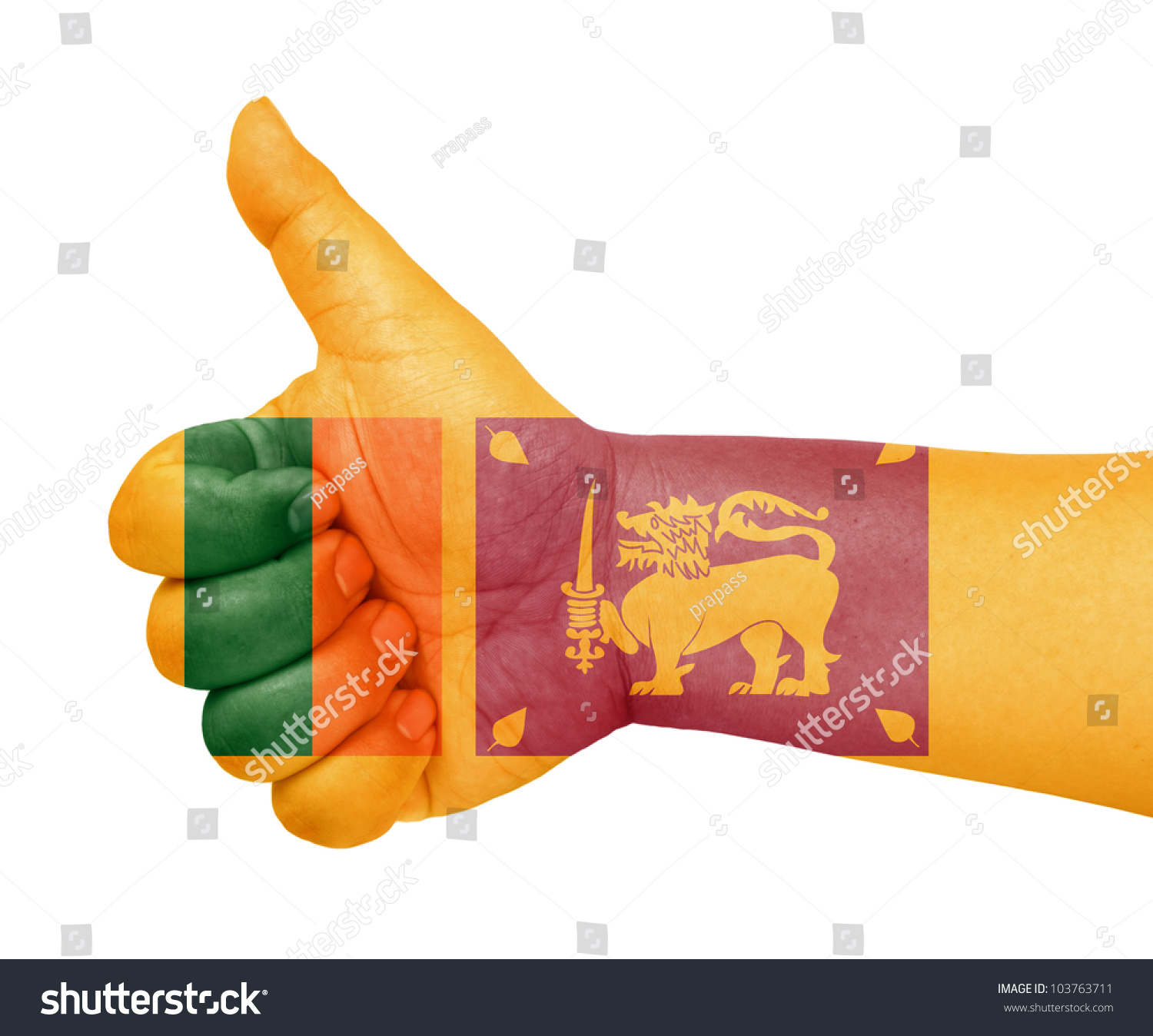 Sri Lanka Flag On Thumb Up Gesture Like Icon On White Background Stock ...